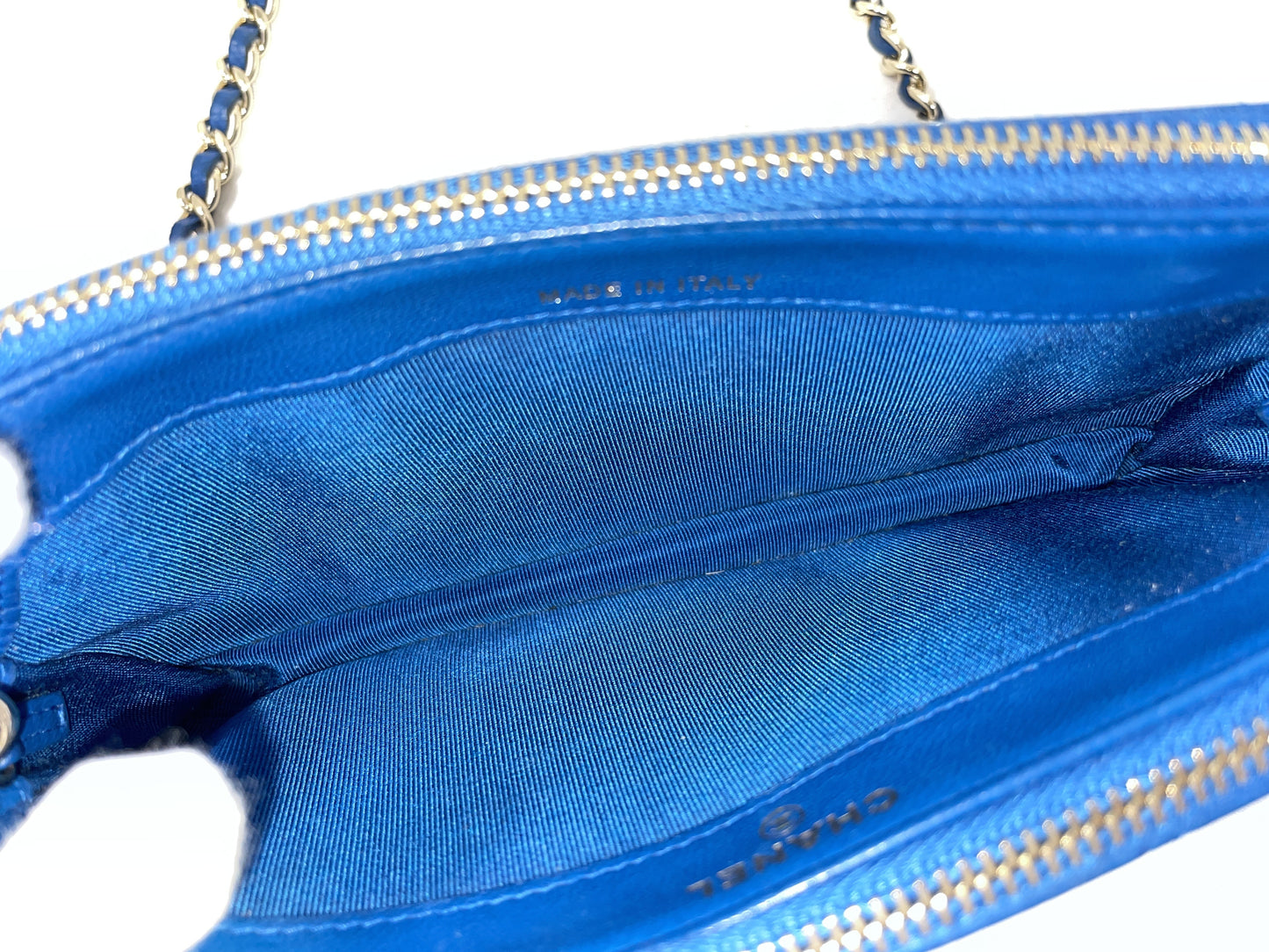 CHANEL Chain Wallet Matelasse Lambskin Blue Chain Shoulder Bag with Seal and Card