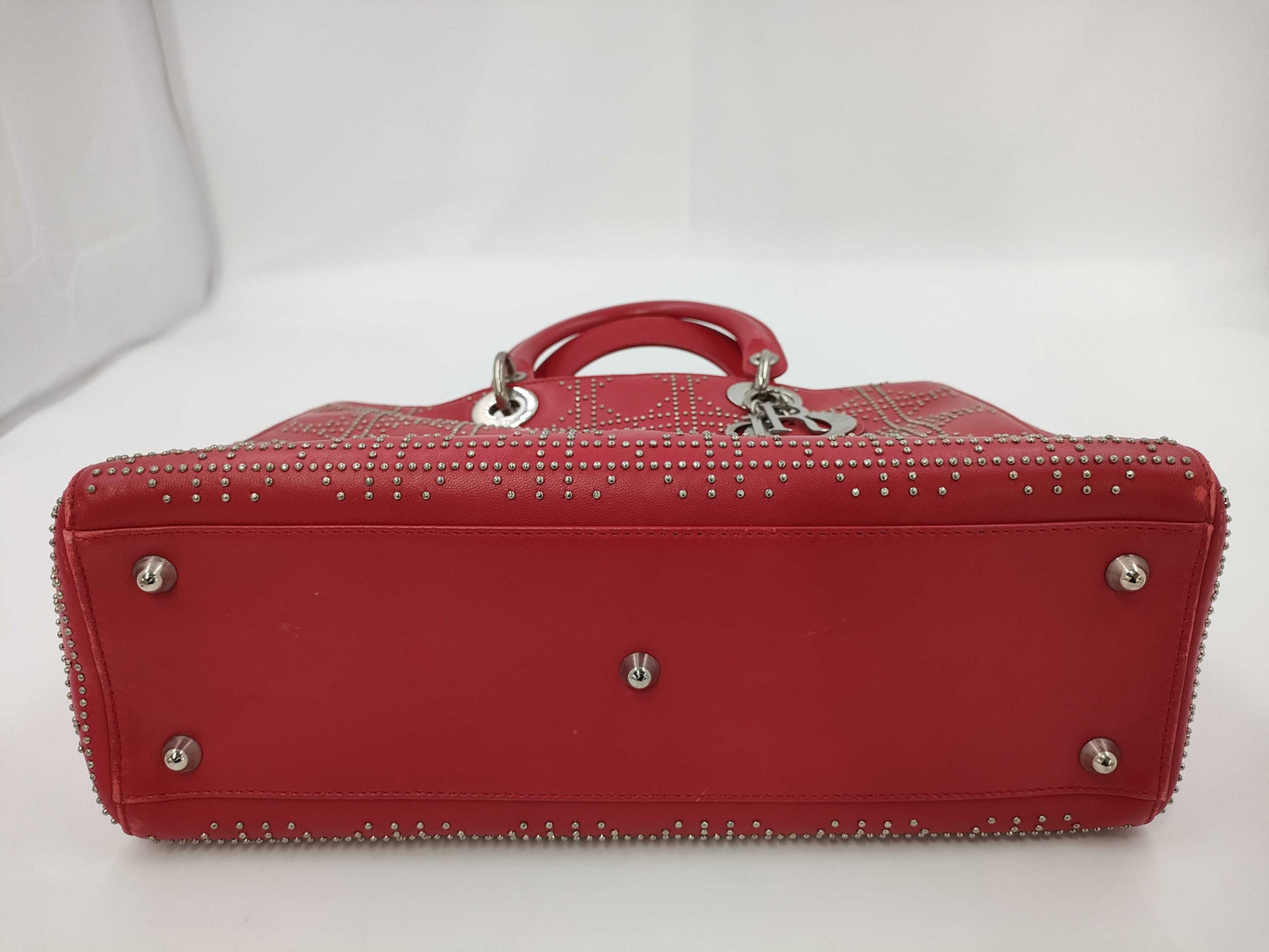 Dior Red Silver Hardware Studded Handbag