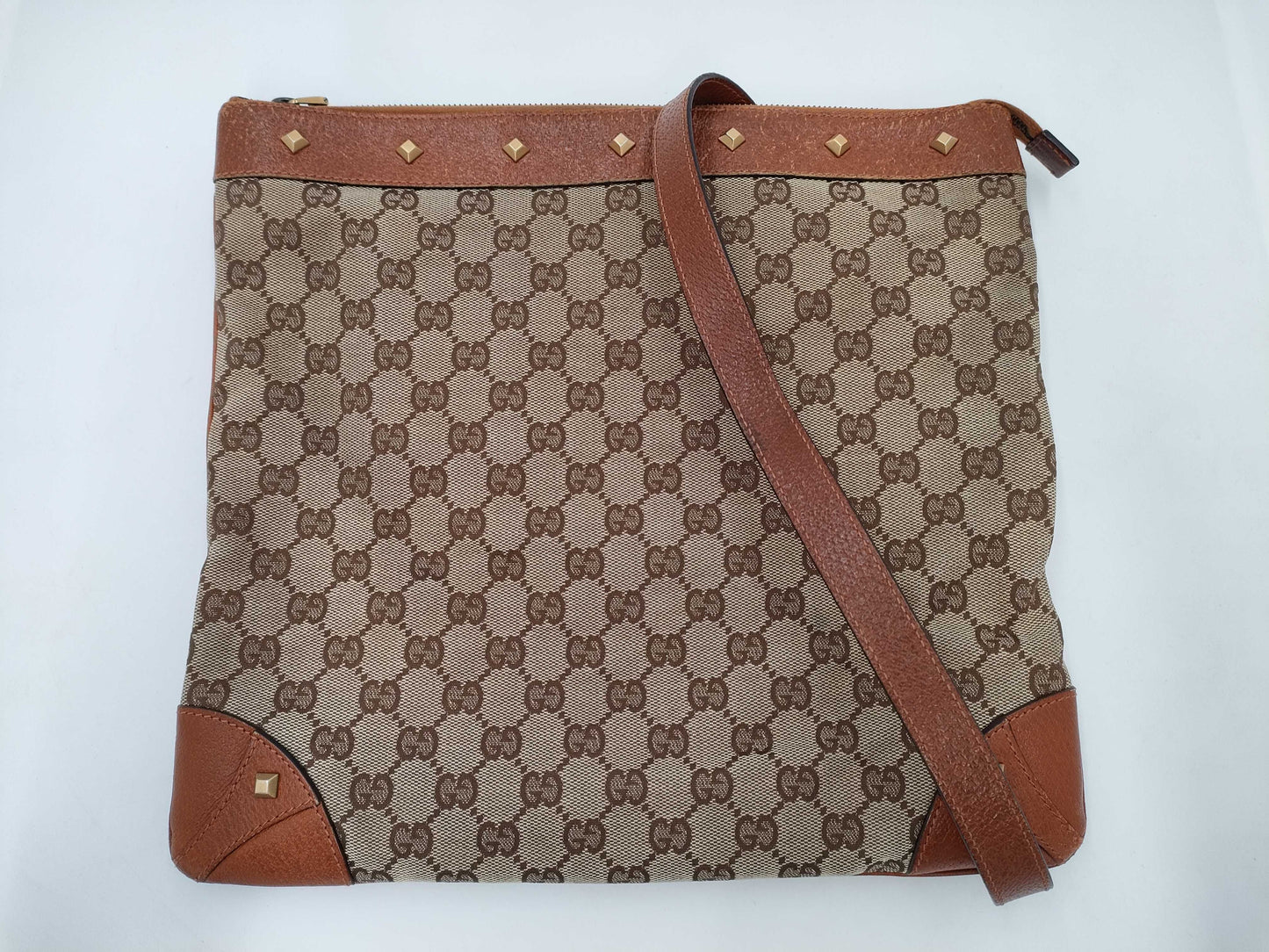 GUCCI 120894 GG Canvas Stud Shoulder Bag