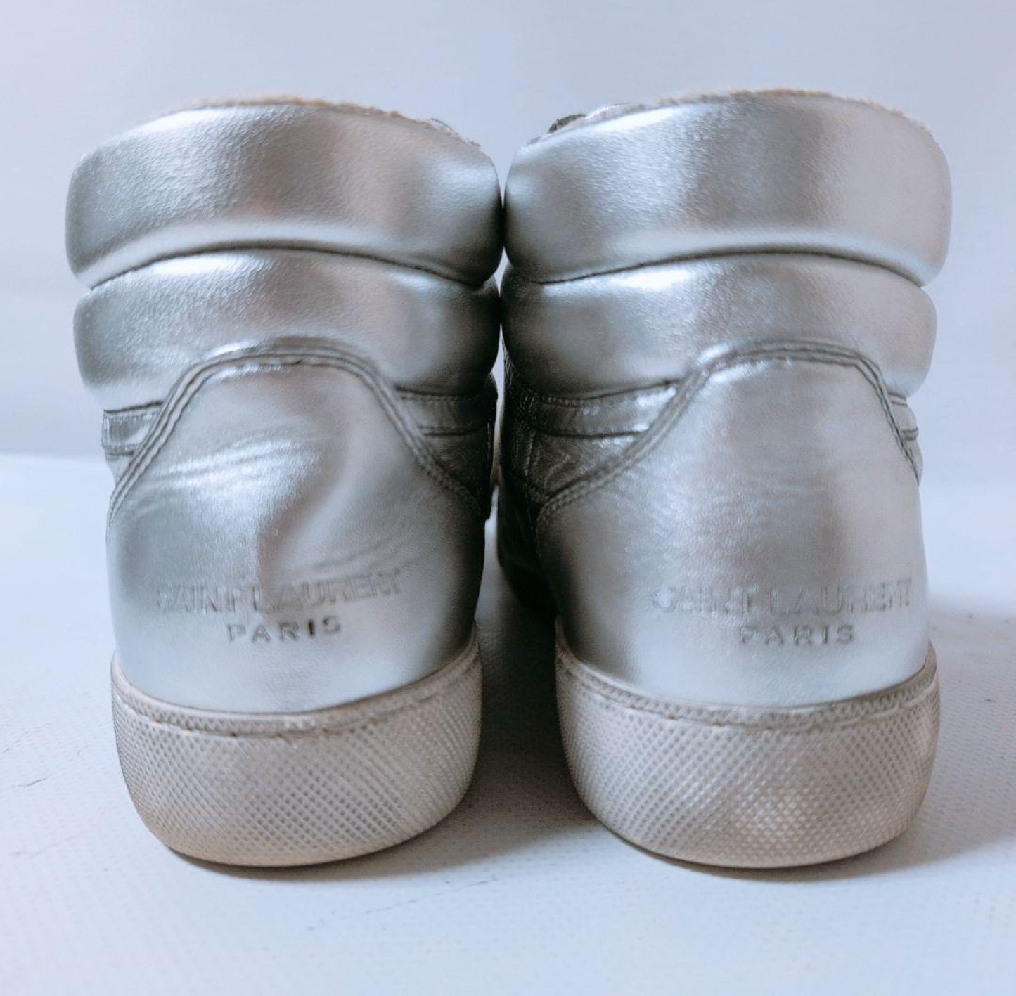 Yves Saint Laurent Silver High-Top Sneakers with Logo on Belt