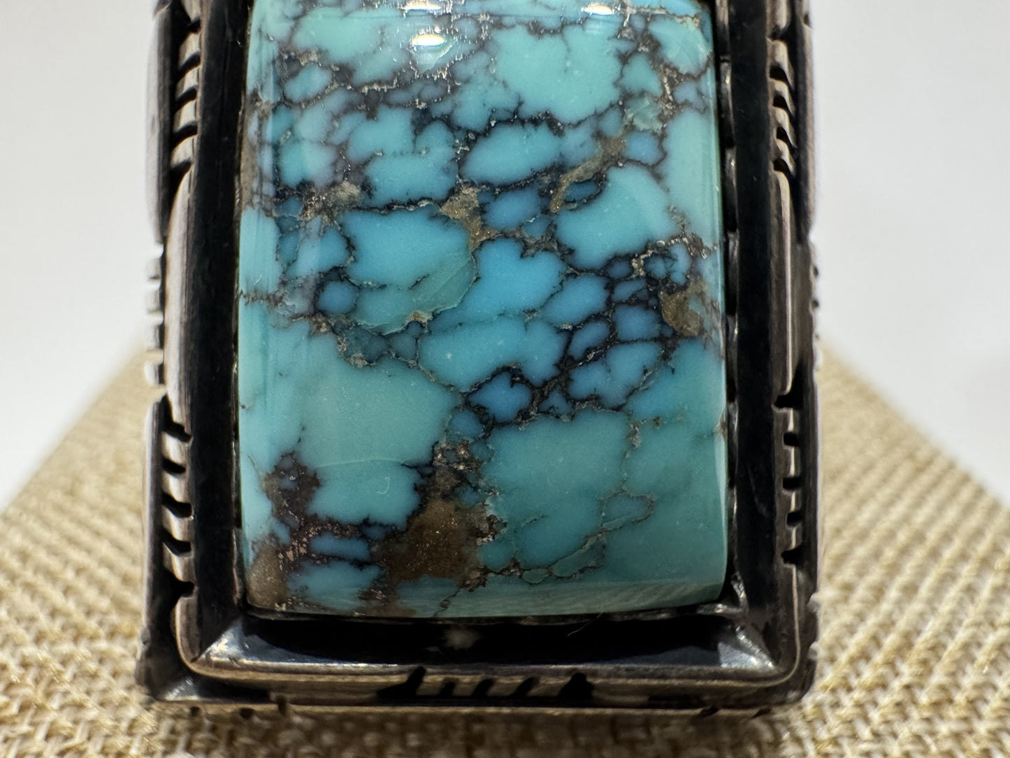 NAVAJO Fred Peters Extra Large High-Grade Natural Kingman Turquoise Ring in Sterling Silver, 20.0g