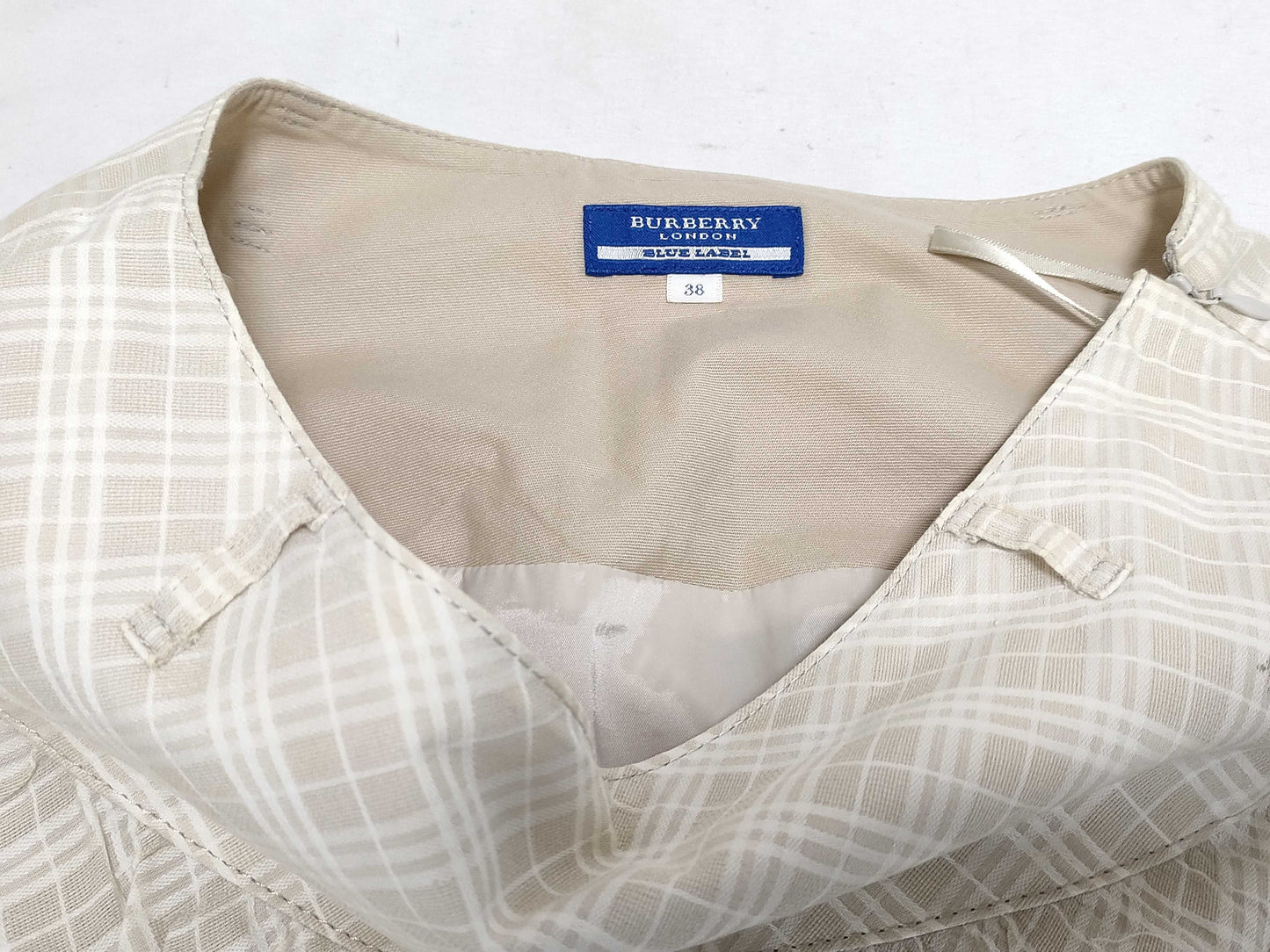 BURBERRY Blue Label London Skirt, Horse Logo Check, Cotton, Beige, FX523-418-40 #38