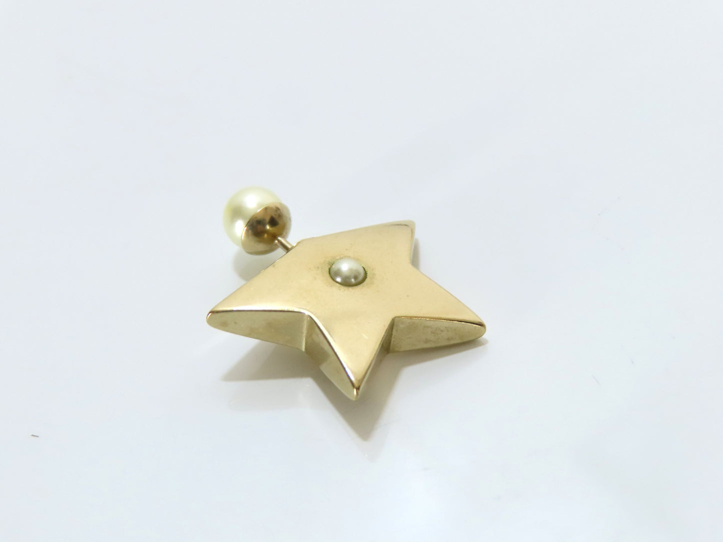 Dior Faux Pearl Star Earrings, Gold, Dust Bag