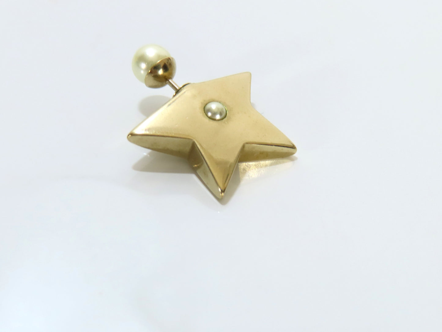 Dior Faux Pearl Star Earrings, Gold, Dust Bag