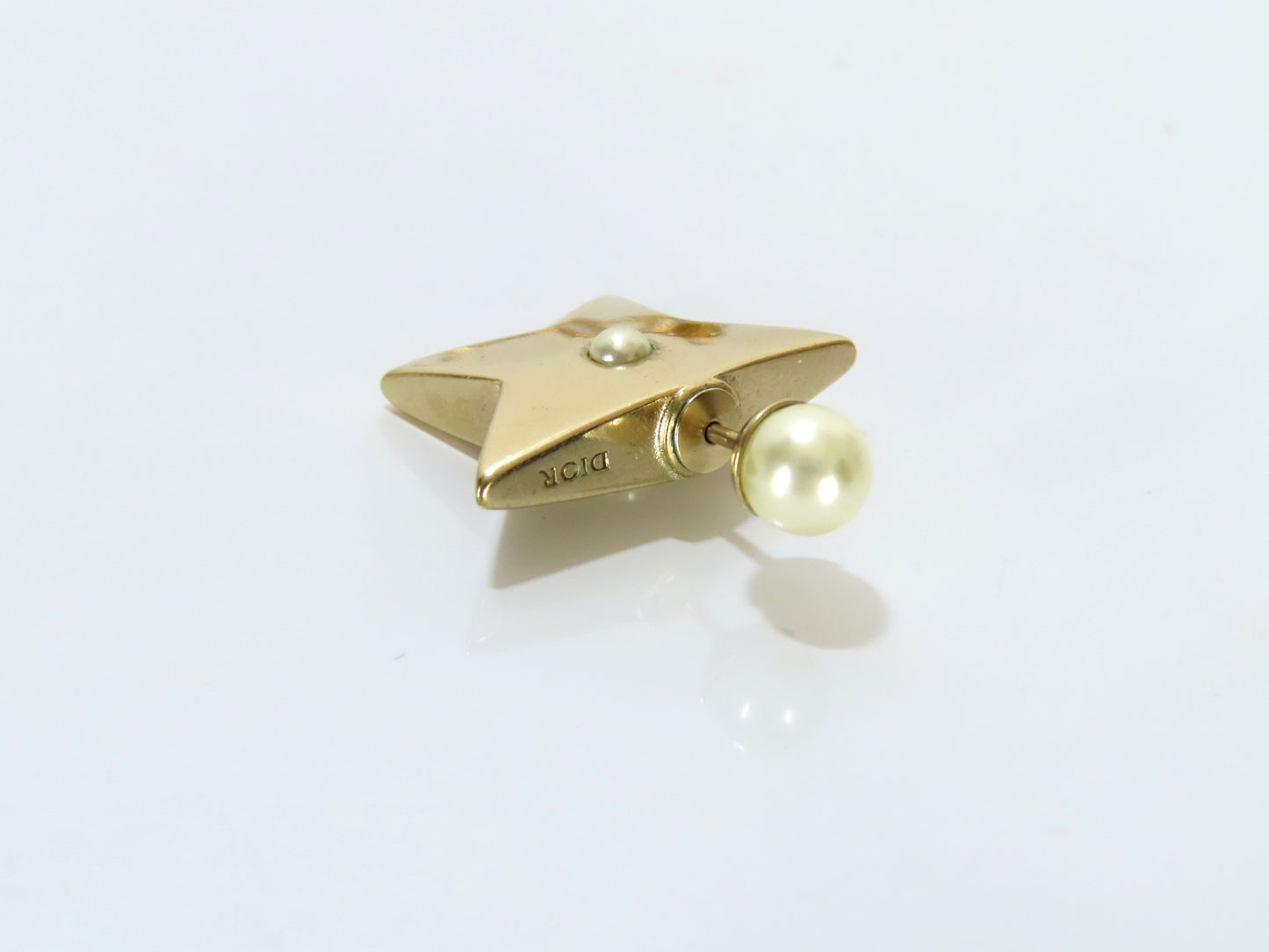 Dior Faux Pearl Star Earrings, Gold, Dust Bag