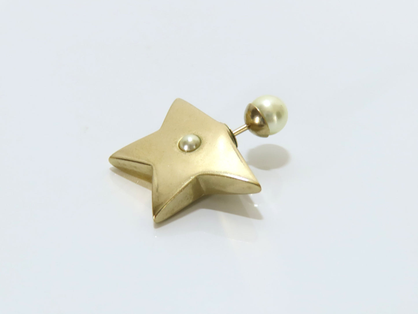 Dior Faux Pearl Star Earrings, Gold, Dust Bag