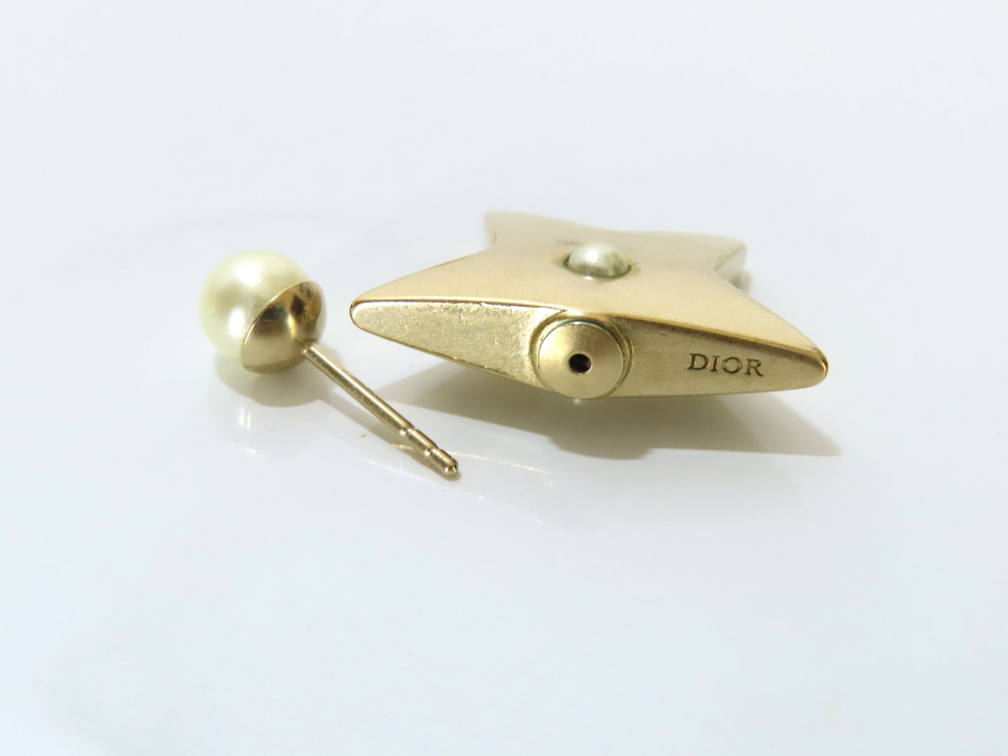 Dior Faux Pearl Star Earrings, Gold, Dust Bag