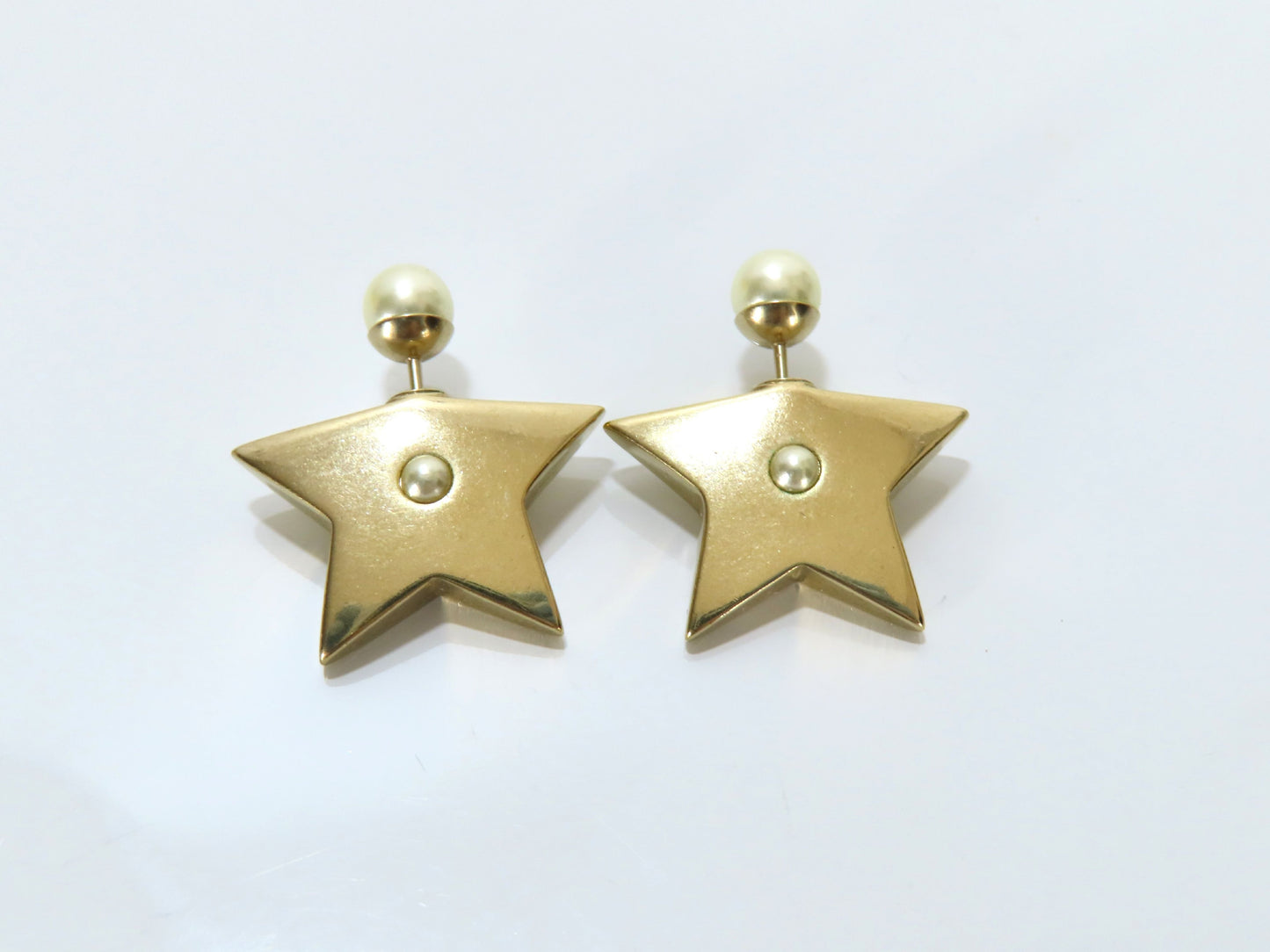 Dior Faux Pearl Star Earrings, Gold, Dust Bag