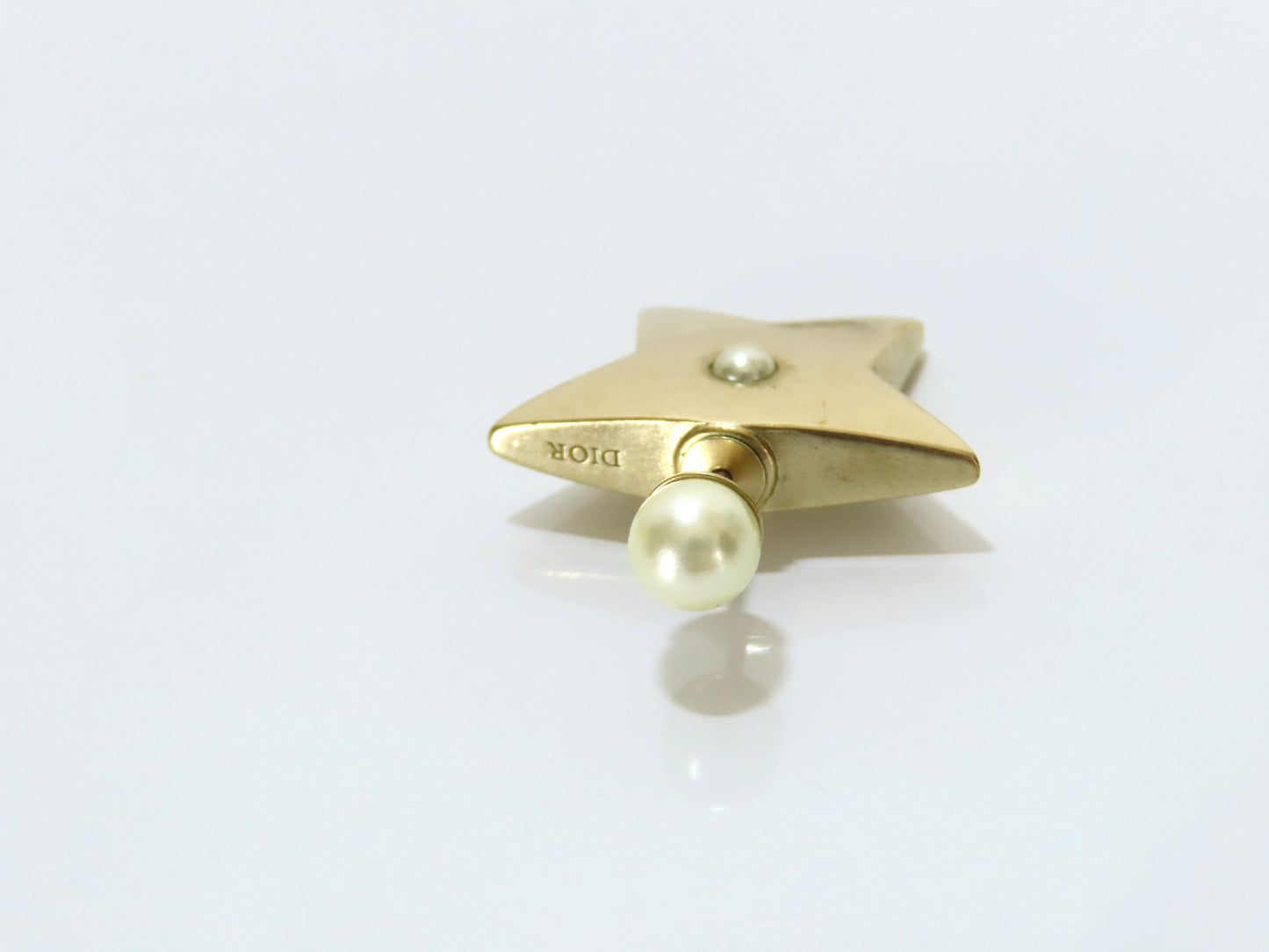Dior Faux Pearl Star Earrings, Gold, Dust Bag