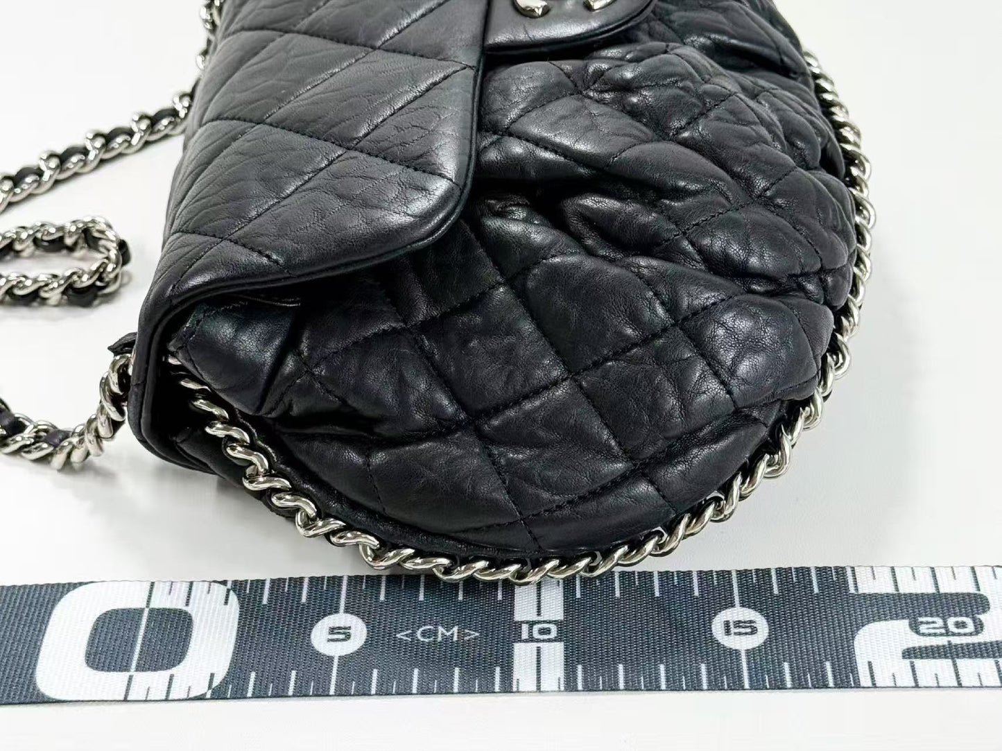 CHANEL Black Matelasse Chain Around Shoulder Bag, W30cm , No. 14, with Seal, Silver Hardware, 14381090