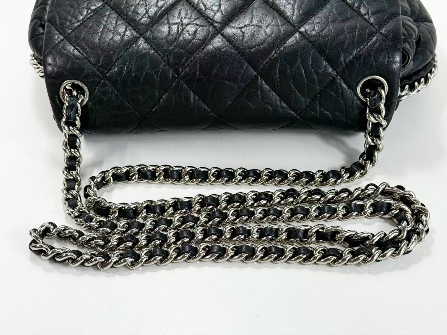 CHANEL Black Matelasse Chain Around Shoulder Bag, W30cm , No. 14, with Seal, Silver Hardware, 14381090