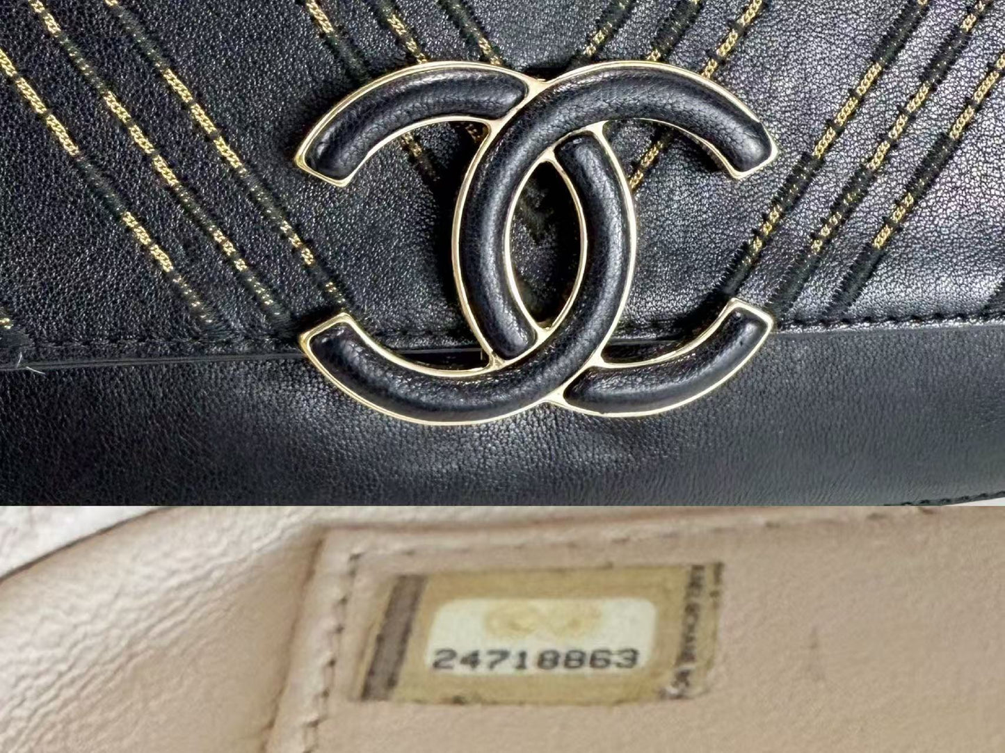 CHANEL Black Chevron Coco Lock Shoulder Bag, W25cm, Approx. 24 Series, Gold Hardware, Dust Bag and Sticker Included, 24718863