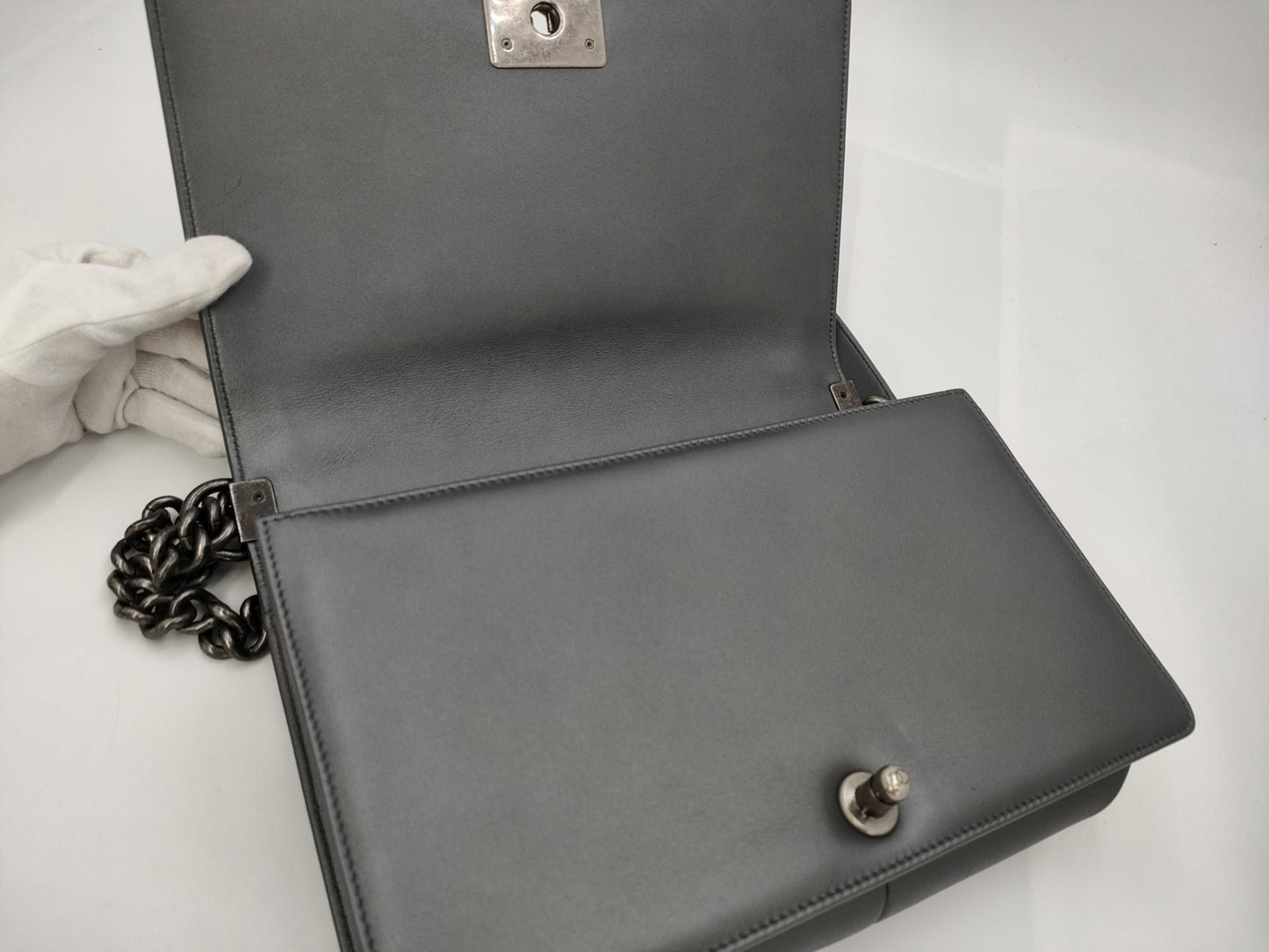 CHANEL Boy Chanel Chain Shoulder Bag in Silver