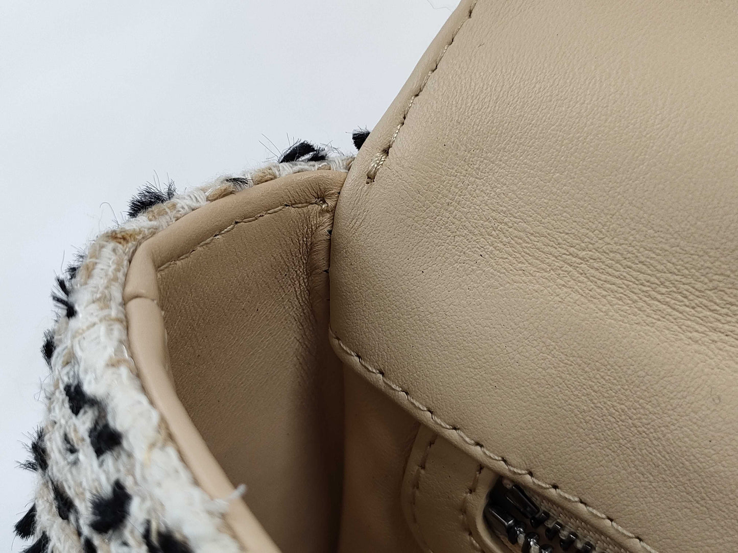 Dior Caro Small Chain Shoulder Bag in Ivory with Black Hardware and Tweed