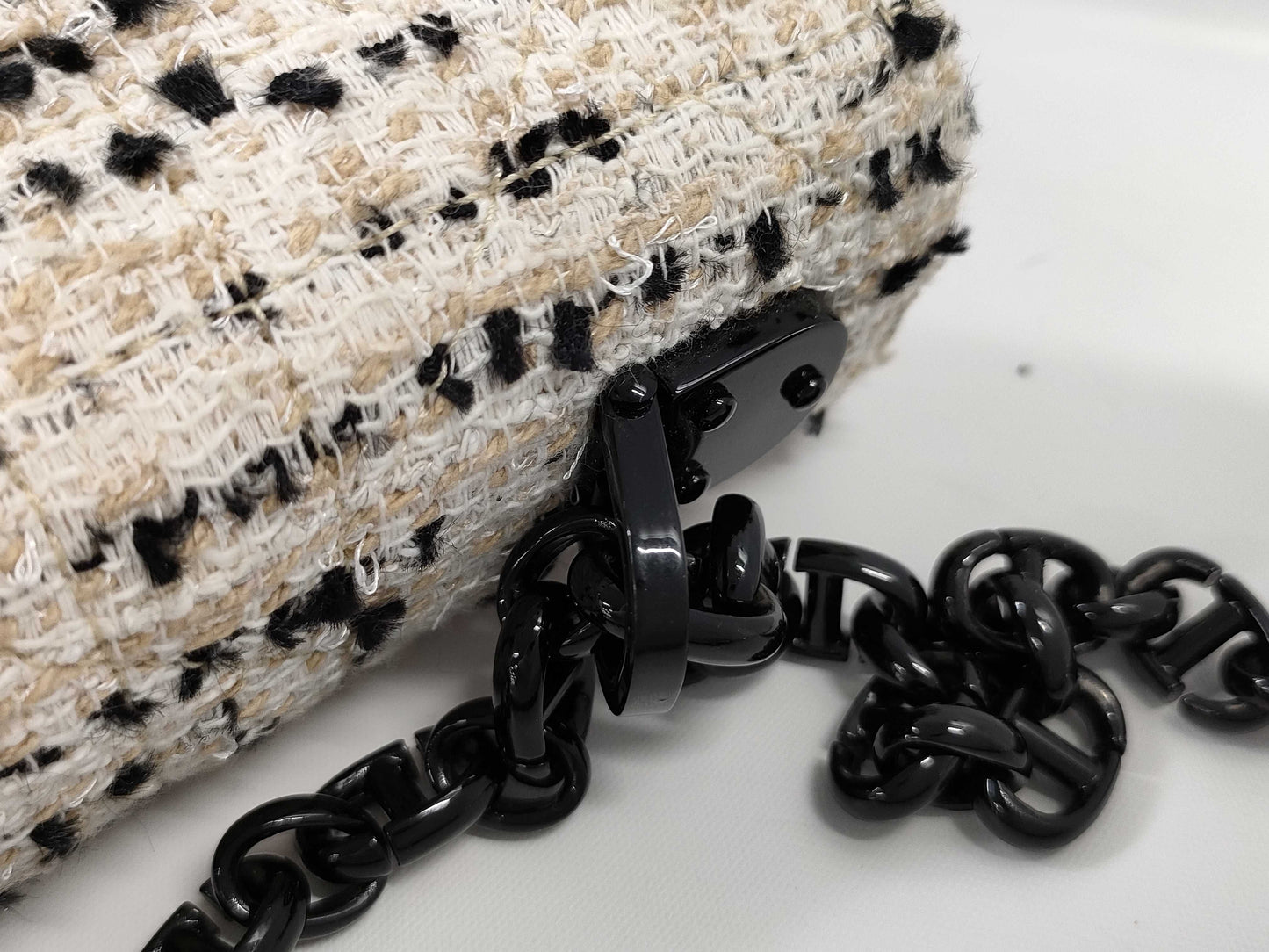Dior Caro Small Chain Shoulder Bag in Ivory with Black Hardware and Tweed