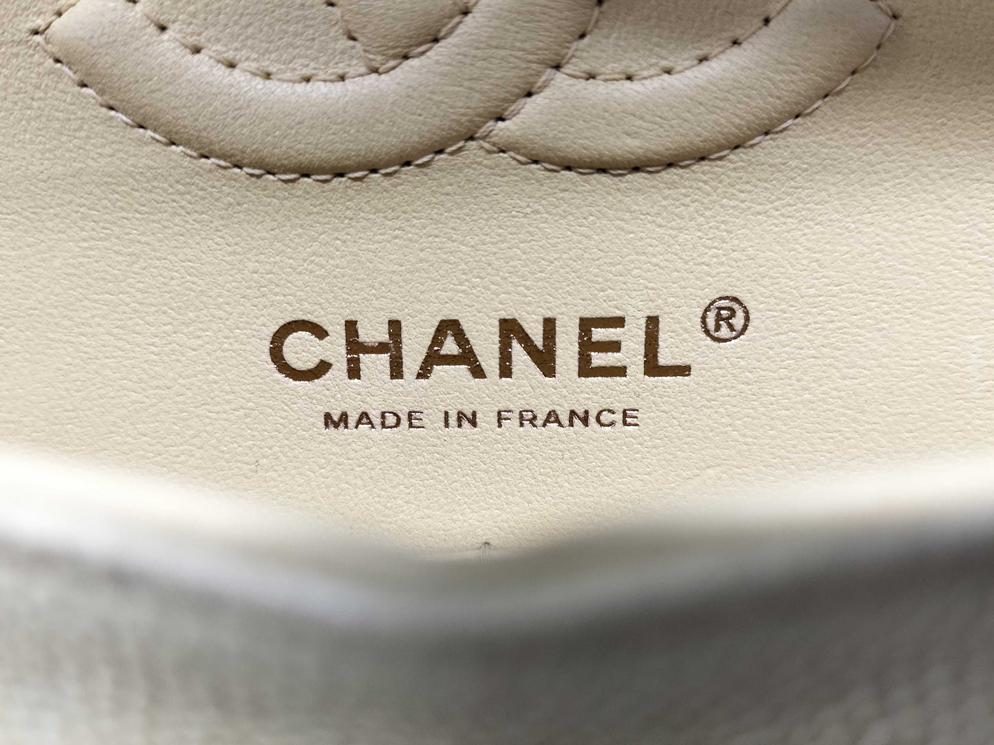 CHANEL Matelasse Chain Shoulder Bag with Double Flap, Beige, Gold Hardware, and Caviar Leather, K339854C
