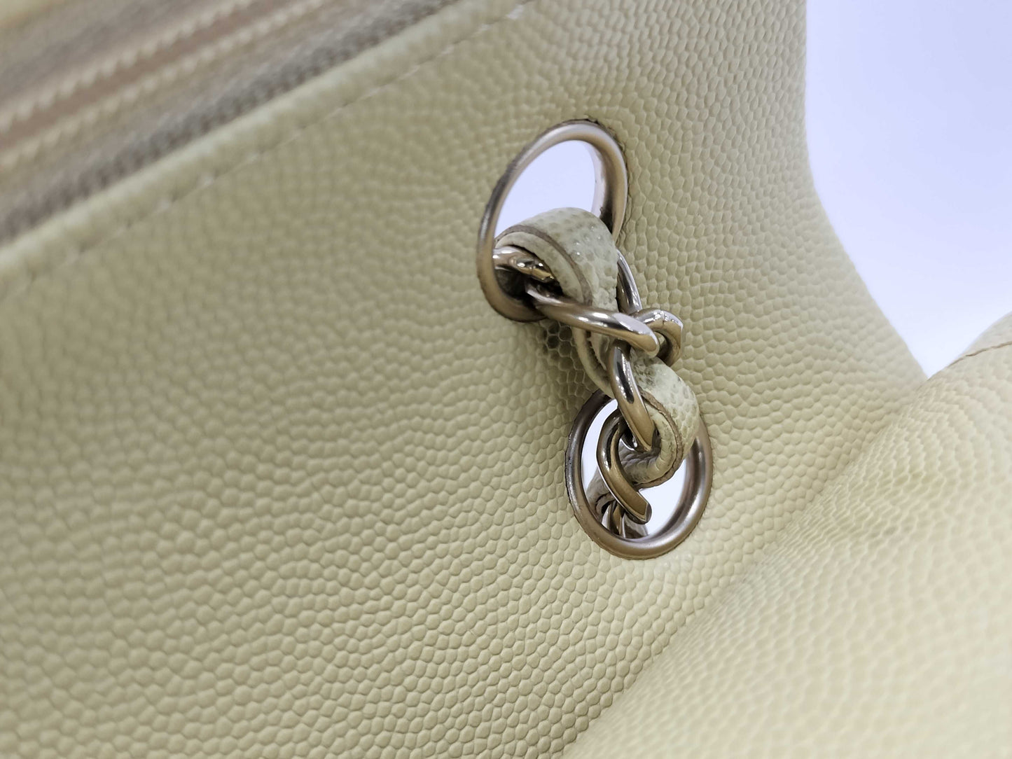 CHANEL Matelasse Chain Shoulder Bag with Double Flap, Beige, Gold Hardware, and Caviar Leather, K339854C