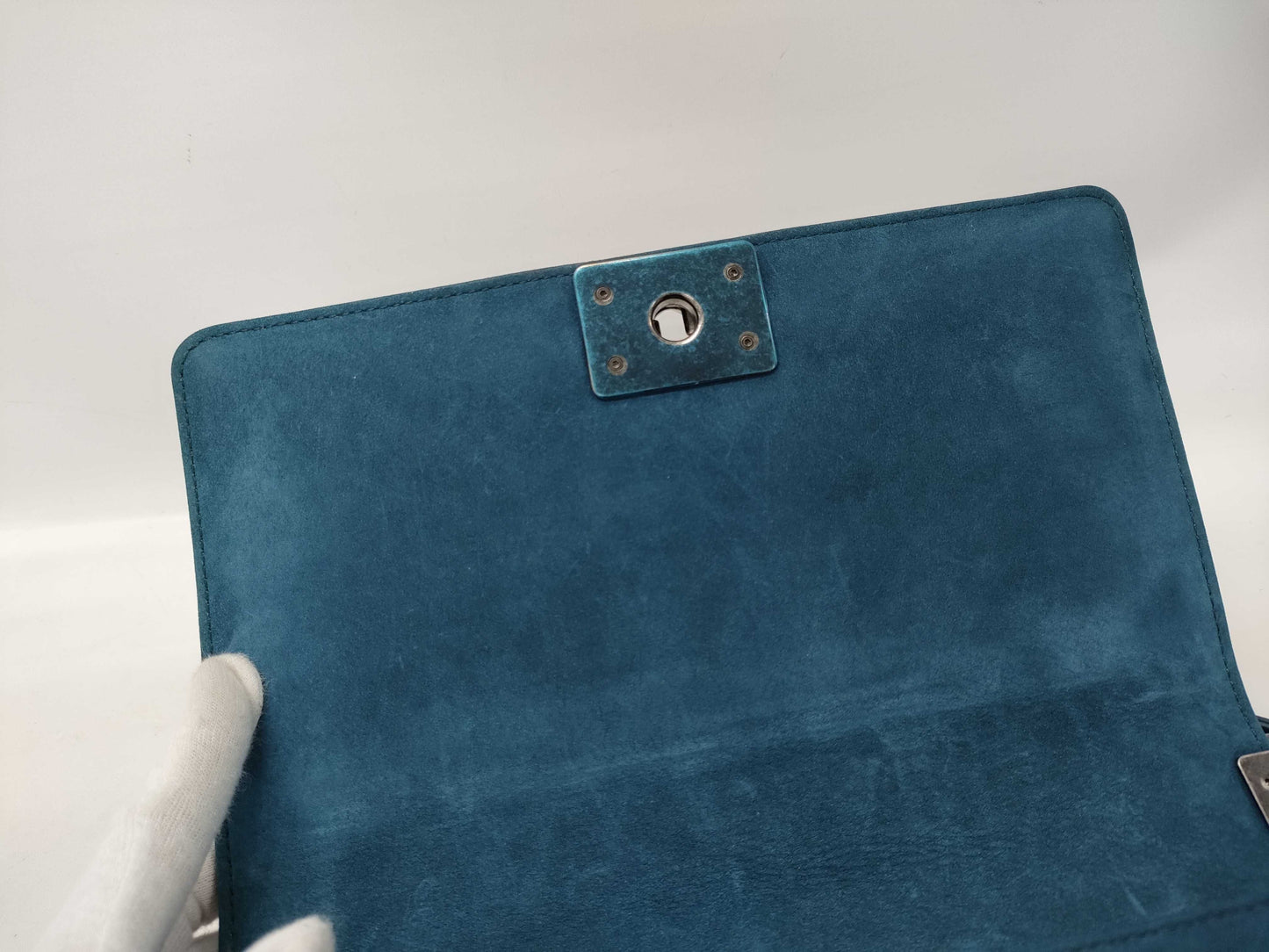 CHANEL Boy Chanel 25 Chain Shoulder Bag, Dark Green with Silver Hardware, Suede, 23152999 Shoulder Bag