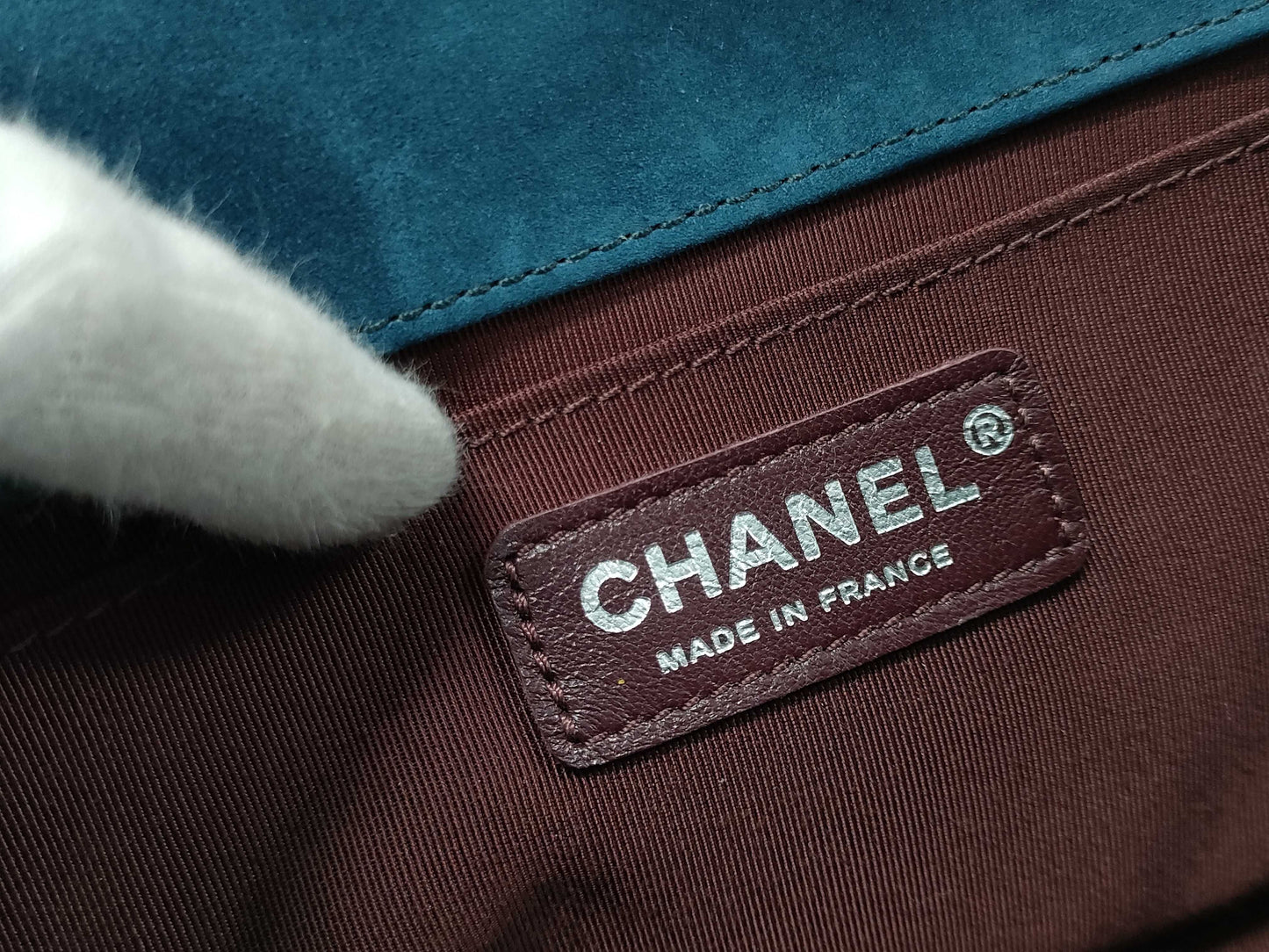CHANEL Boy Chanel 25 Chain Shoulder Bag, Dark Green with Silver Hardware, Suede, 23152999 Shoulder Bag