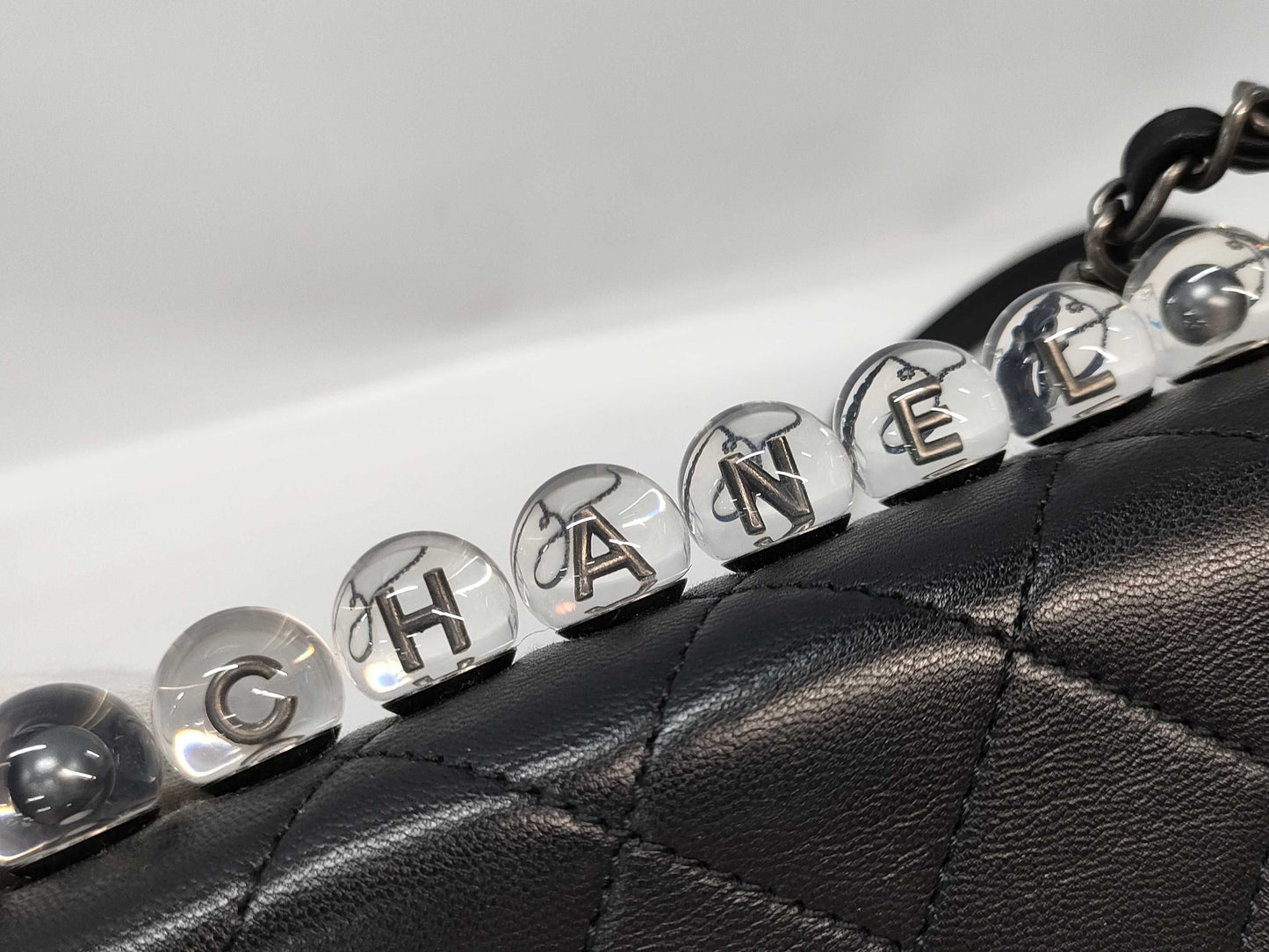 CHANEL Matelasse Pearl Chain Shoulder Bag AS0584 Black with Silver Hardware, Lambskin, 29789060 Shoulder Bag