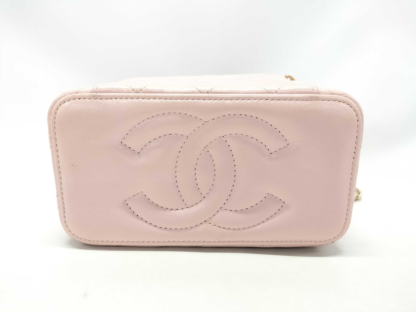 CHANEL 2-Way Vanity Chain Shoulder Bag with Double Zipper, Pink Gold Hardware, Patent Leather, C66HH63H