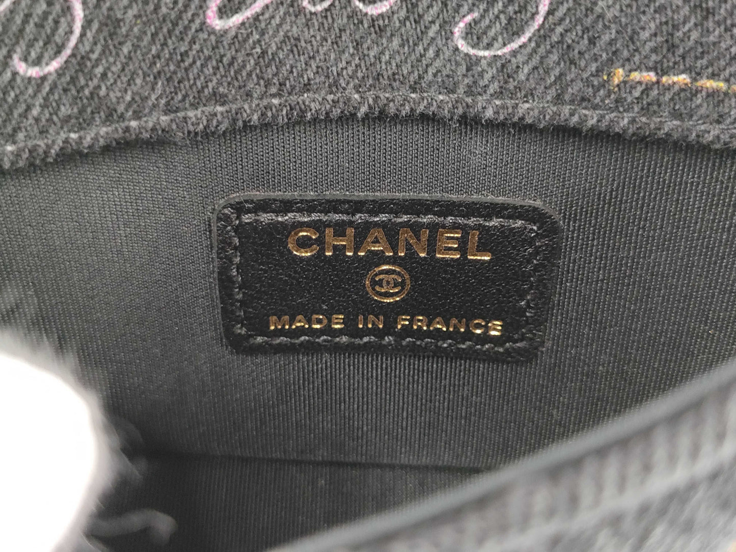 CHANEL CHANEL Mini Matelasse Denim Chain Shoulder Bag with Logo and Fringe, Black with Gold Hardware, 31944169 Shoulder Bag