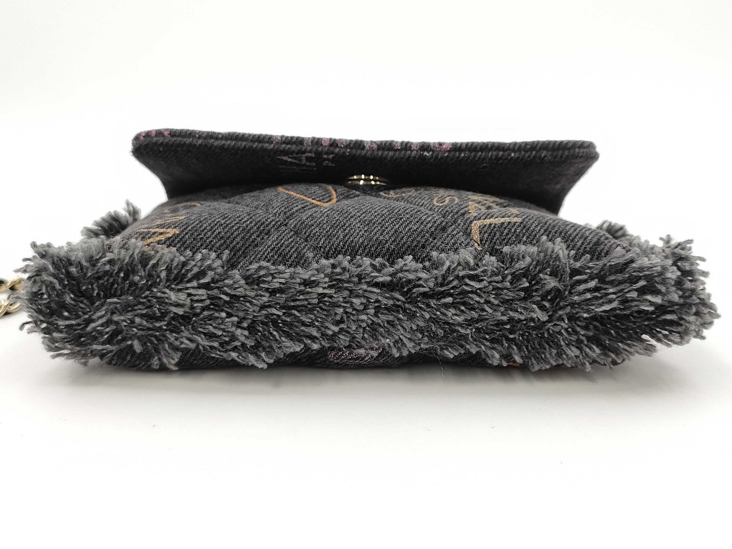 CHANEL CHANEL Mini Matelasse Denim Chain Shoulder Bag with Logo and Fringe, Black with Gold Hardware, 31944169 Shoulder Bag