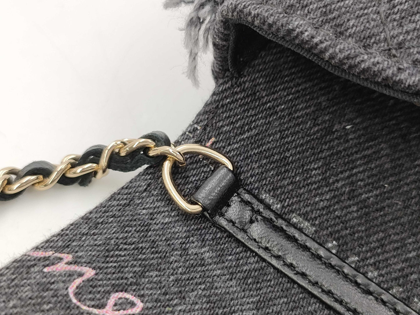 CHANEL CHANEL Mini Matelasse Denim Chain Shoulder Bag with Logo and Fringe, Black with Gold Hardware, 31944169 Shoulder Bag