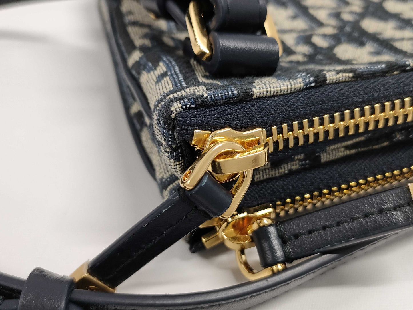 Dior Oblique Shoulder Pouch, Navy with Gold Hardware, Canvas Shoulder Bag