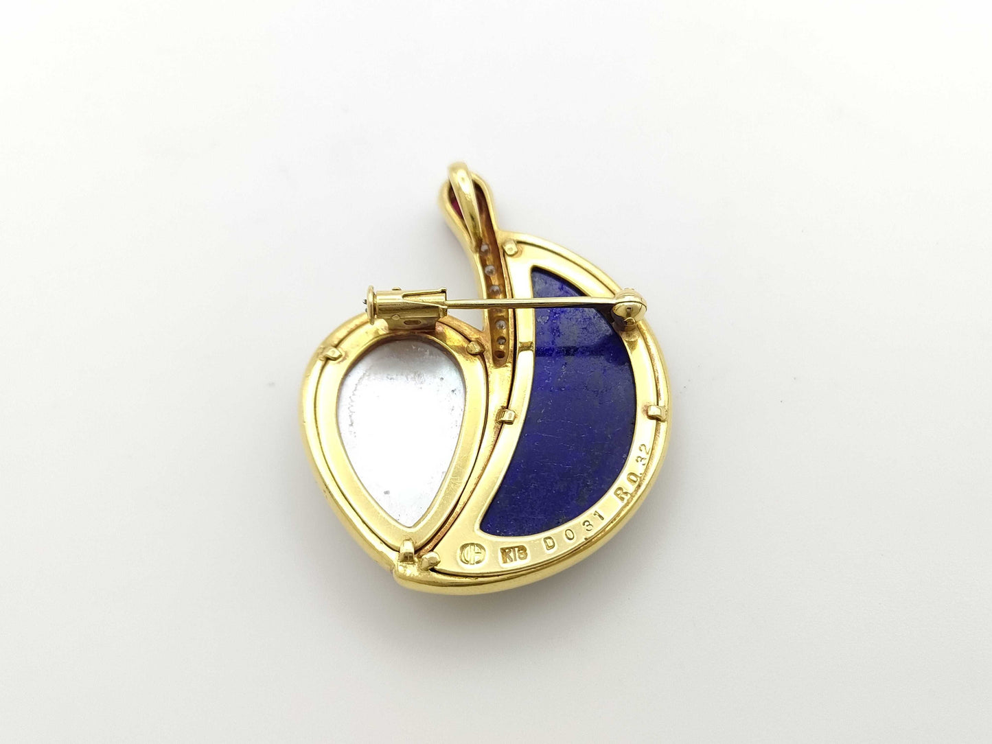 Colored Stone Shell R0.32ct D0.31ct K18 16.8g Brooch