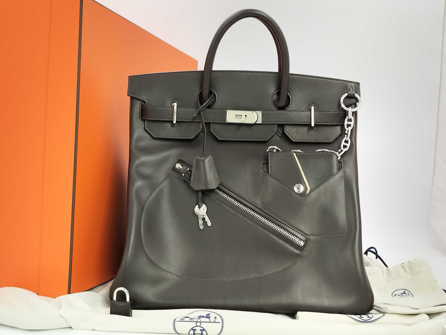 HERMES Birkin 40 Haute Croix Lock Evergrain, Silver Hardware, B Stamp, Dark Brown Handbag