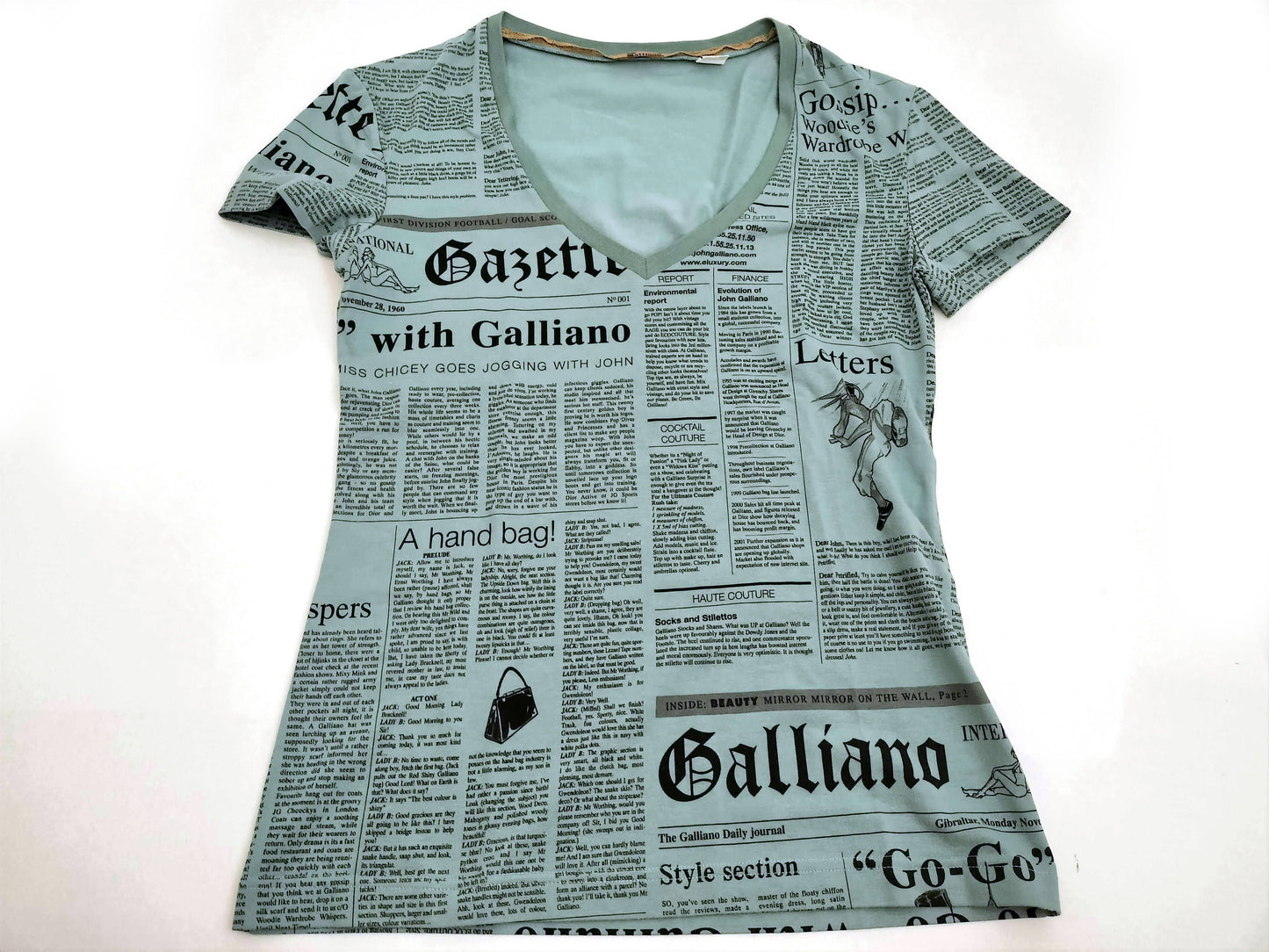John Galliano Newspaper V-Neck T-Shirt