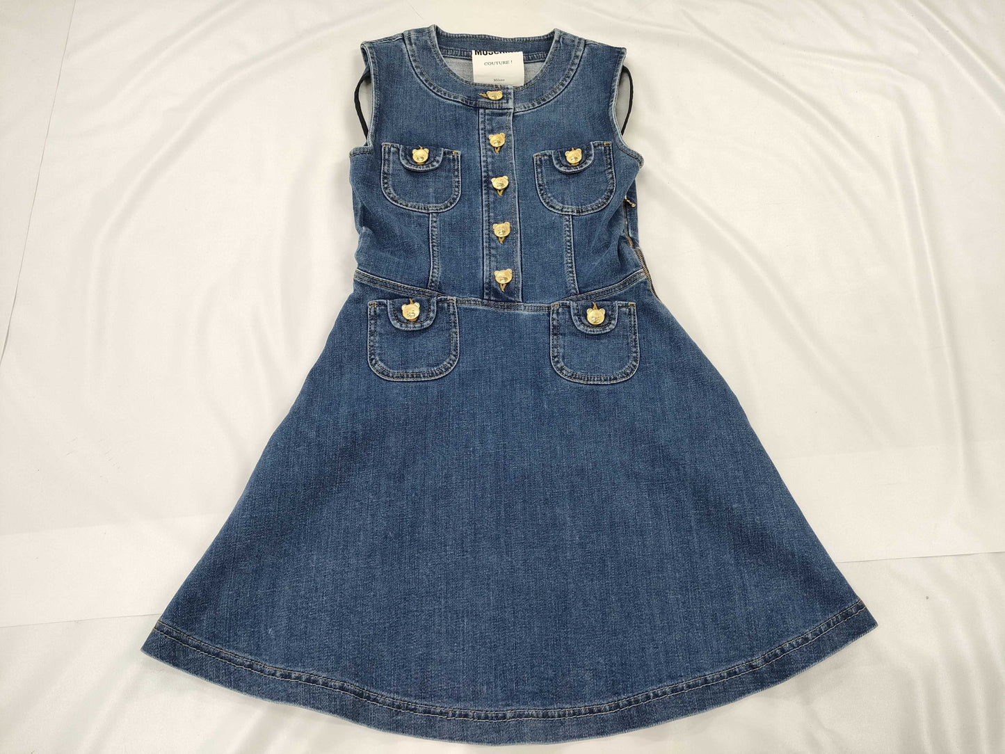 MOSCHINO MOSCHINO Denim Dress with Bear Logo Buttons, Size 40