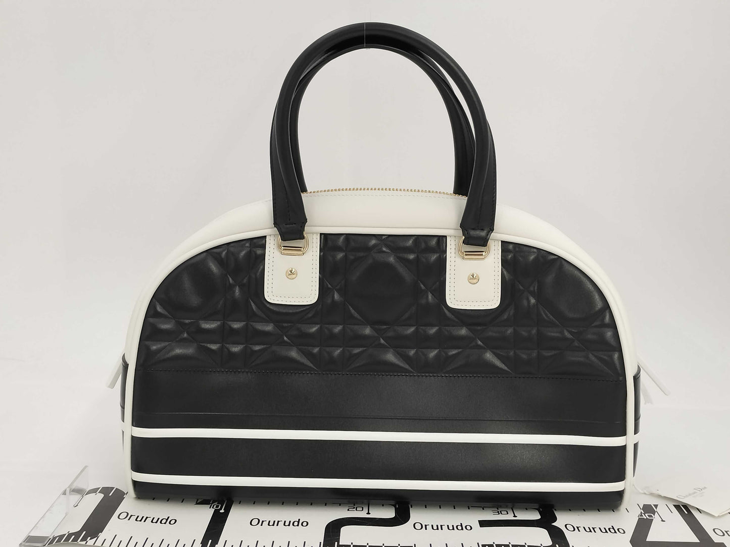Dior Vibe Bowling Bag, 2-Way Shoulder Bag, Black/White, with Shoulder Strap and Dust Bag, Boston Bag