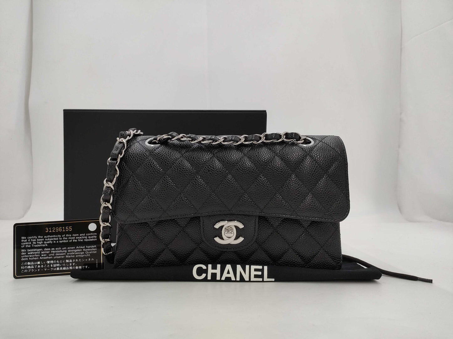 CHANEL Caviar Skin Matelasse 23 Chain Shoulder Bag, Black, No. 31