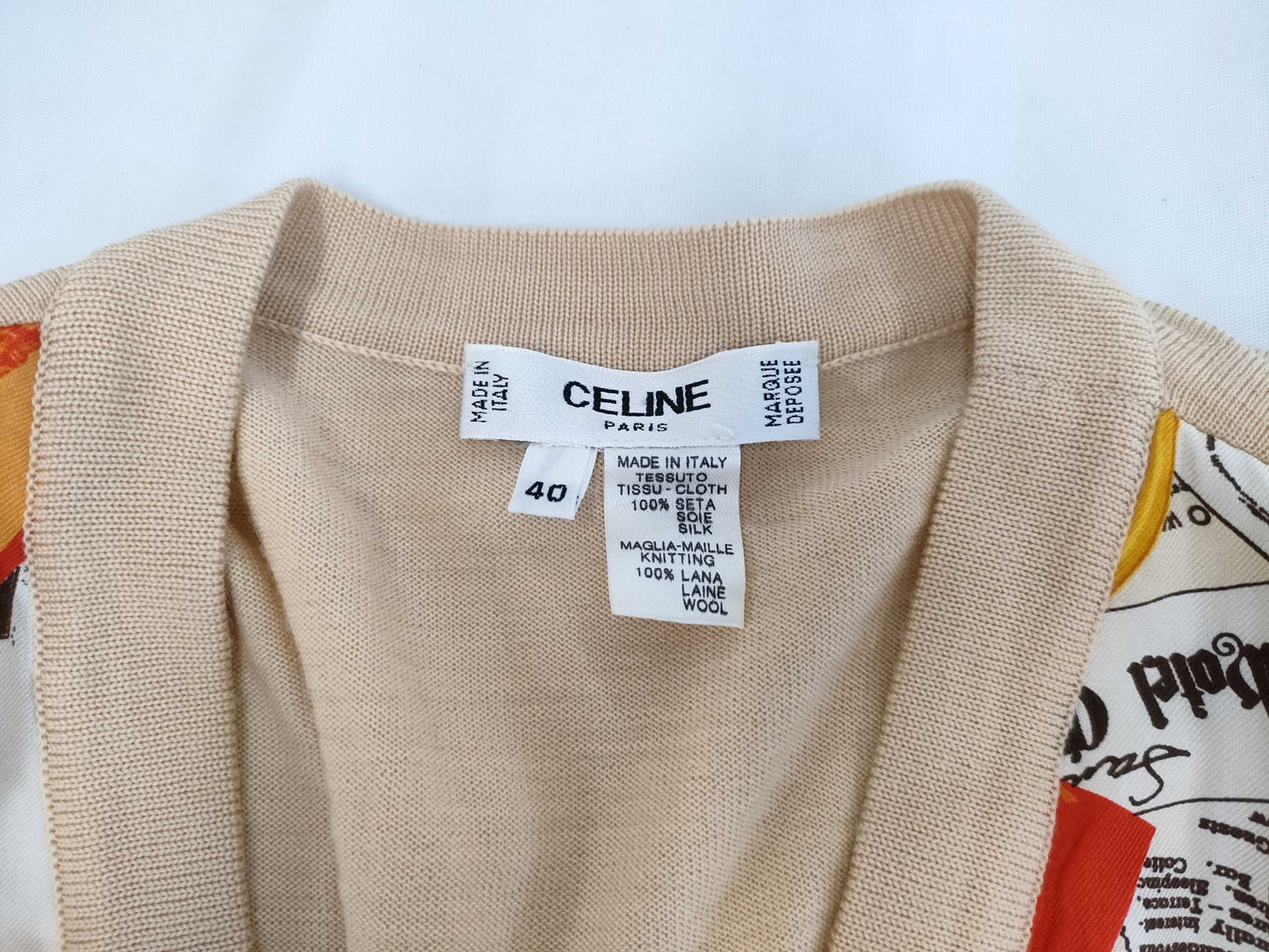 CELINE Triomphe Cardigan with Scarf Pattern, Size 40