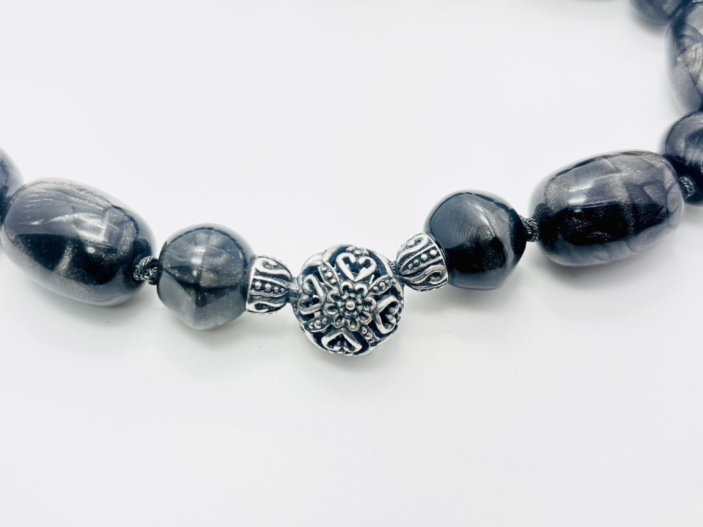 Dior Choker Necklace, Resin, Plastic, Lamé Silver and Gray, Snap Button Closure, Heart Flower Necklace