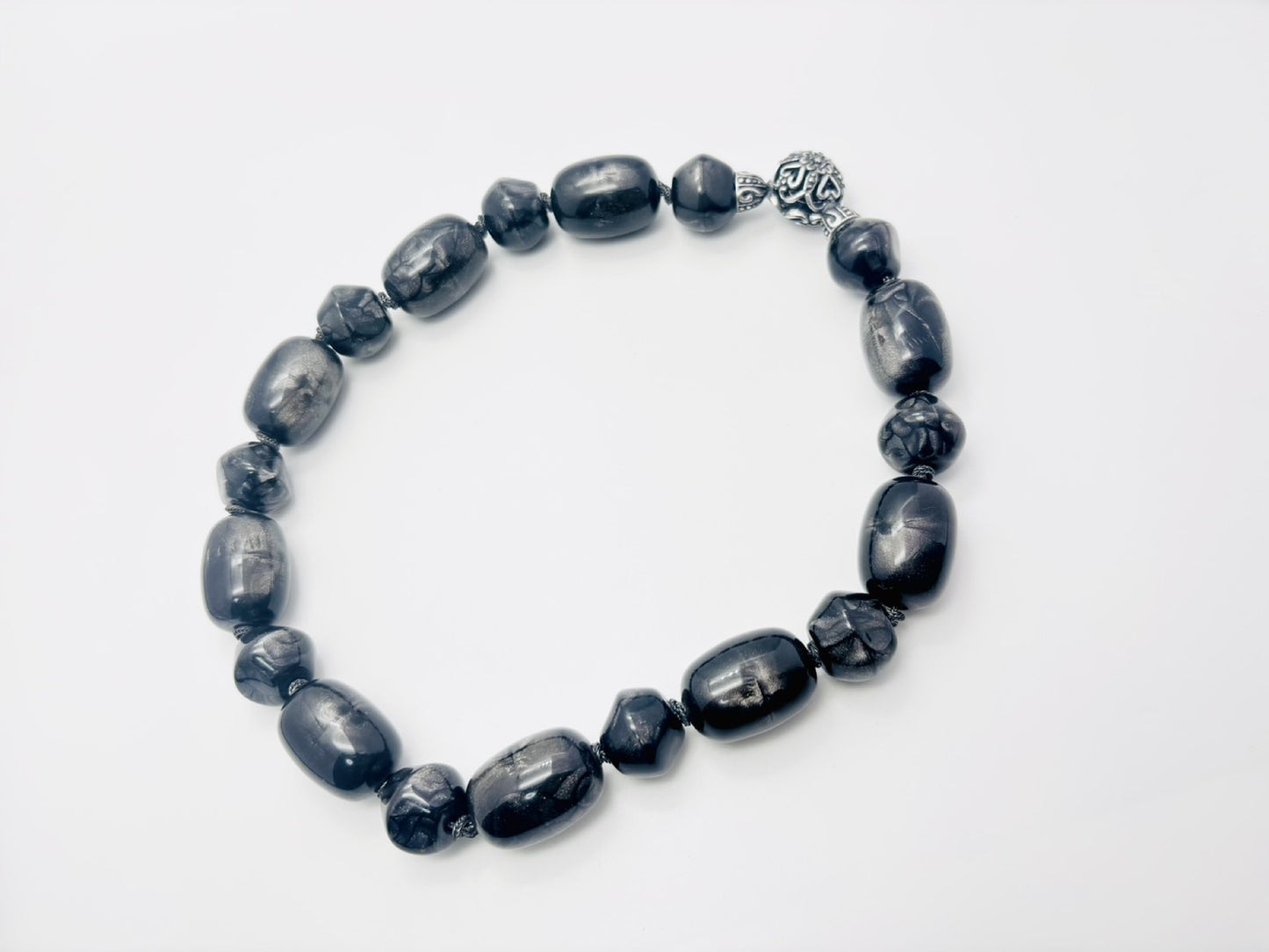 Dior Choker Necklace, Resin, Plastic, Lamé Silver and Gray, Snap Button Closure, Heart Flower Necklace