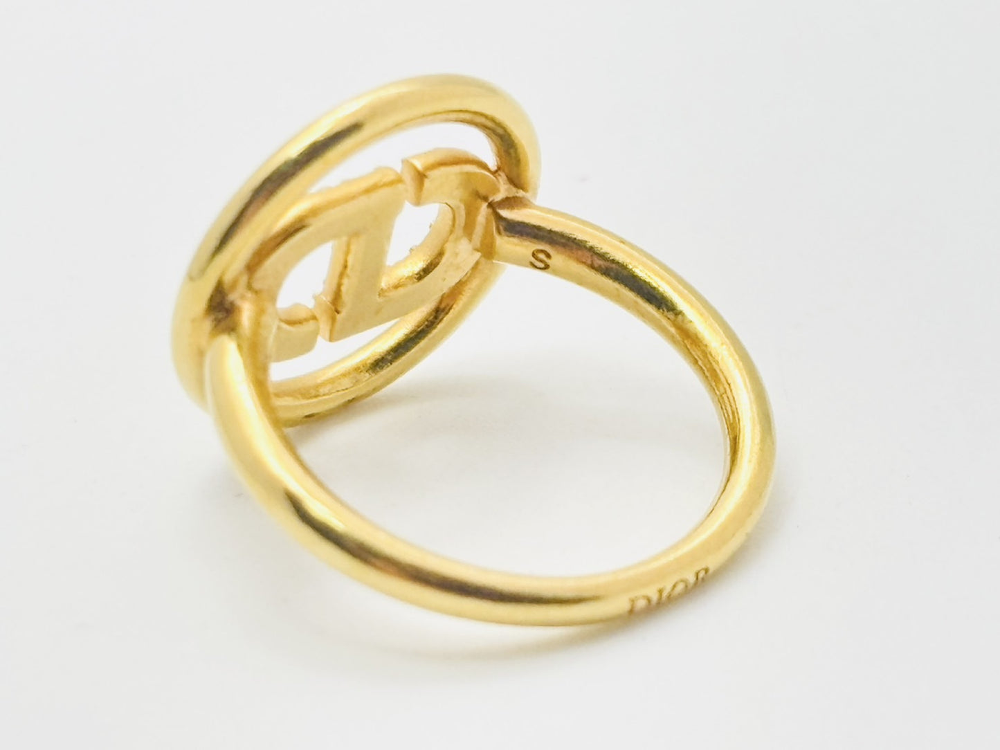 Dior Petit CD Logo Faux Pearl Ring, Size Small, Gold