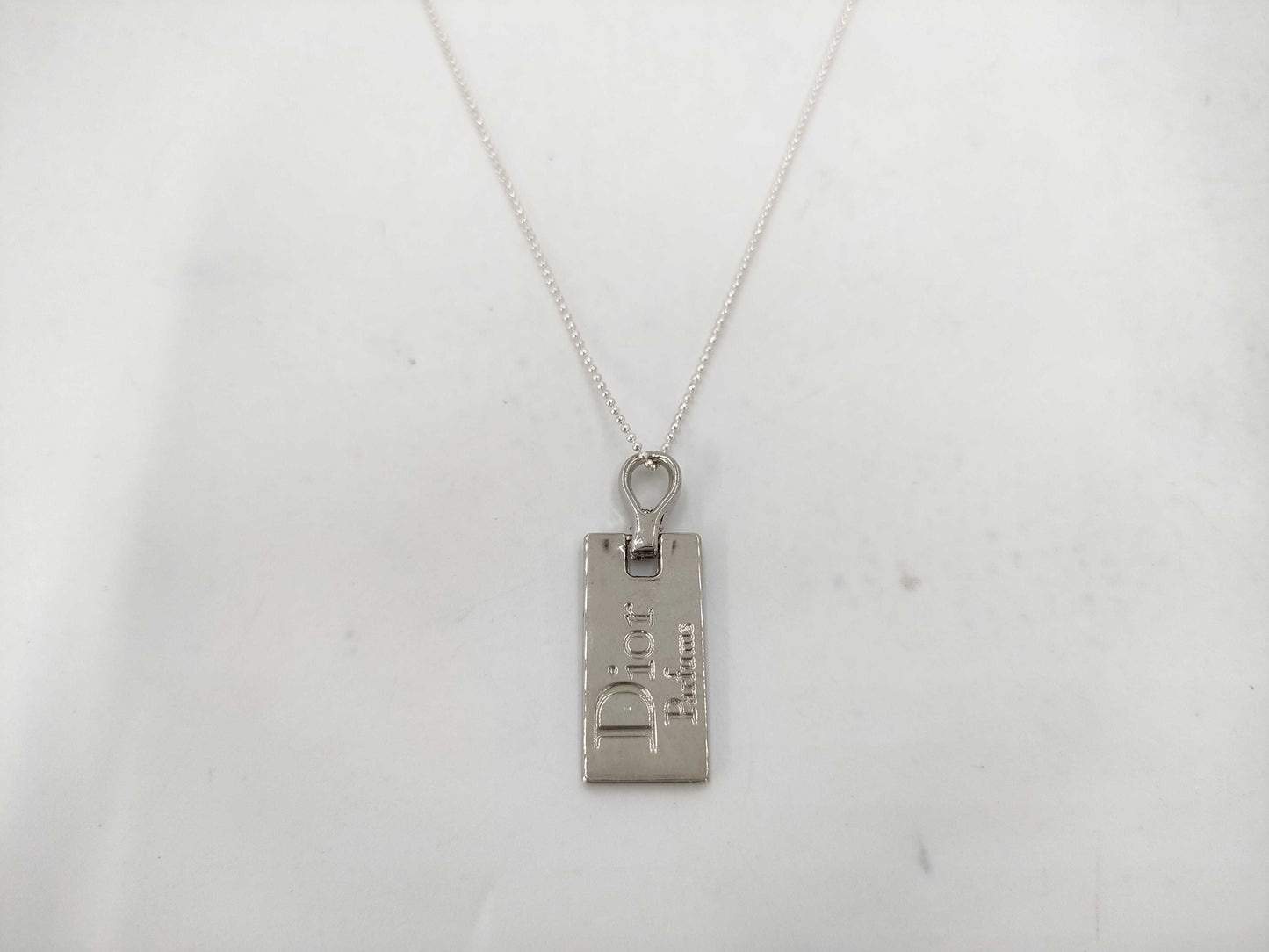 Dior Silver Bar Necklace with Dior Logo