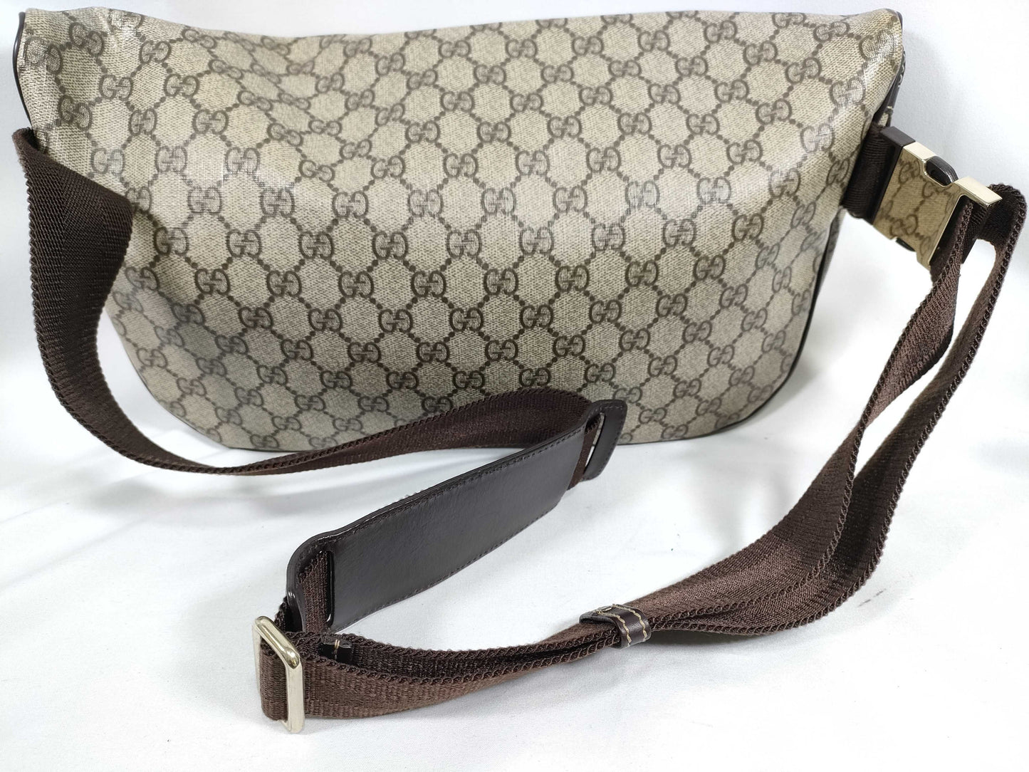 GUCCI GG Supreme Beige Body Bag PVC x Leather 211110 Waist Bag