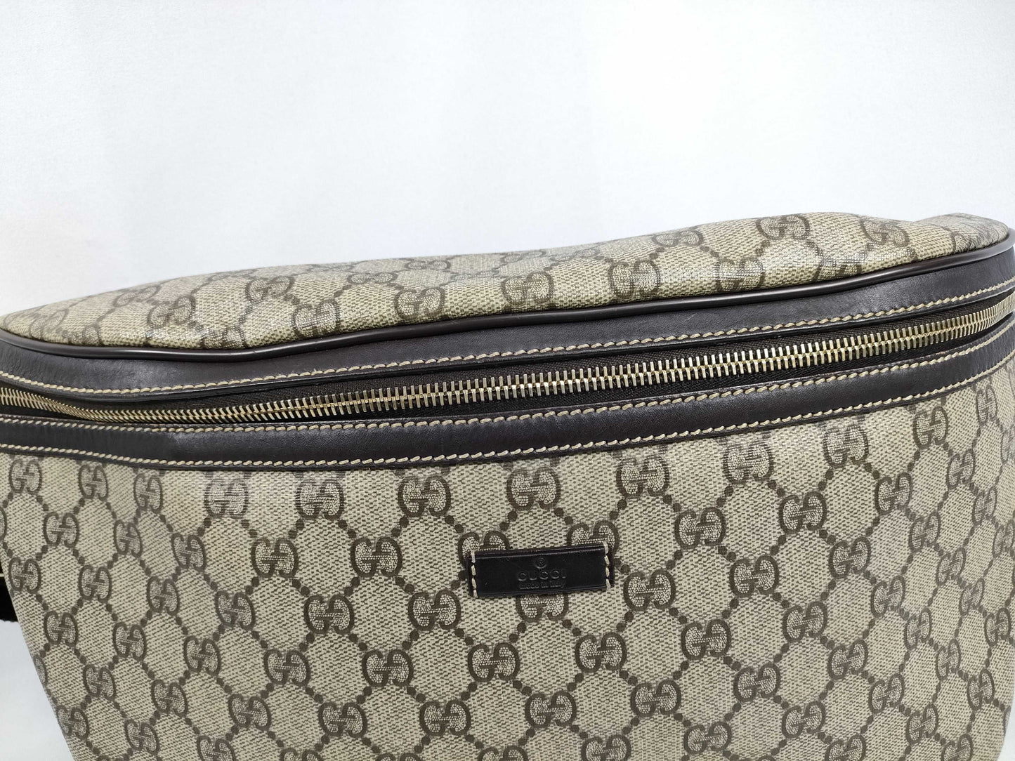 GUCCI GG Supreme Beige Body Bag PVC x Leather 211110 Waist Bag