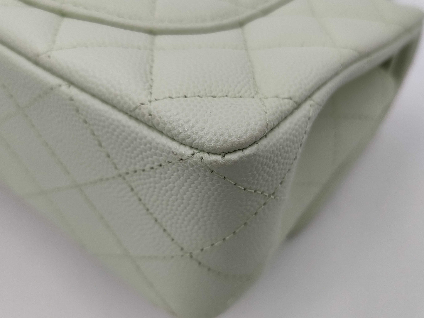 CHANEL CHANEL Matelasse 23 Double Flap Caviar Leather Chain Shoulder Bag Mint Green with Serial Plate