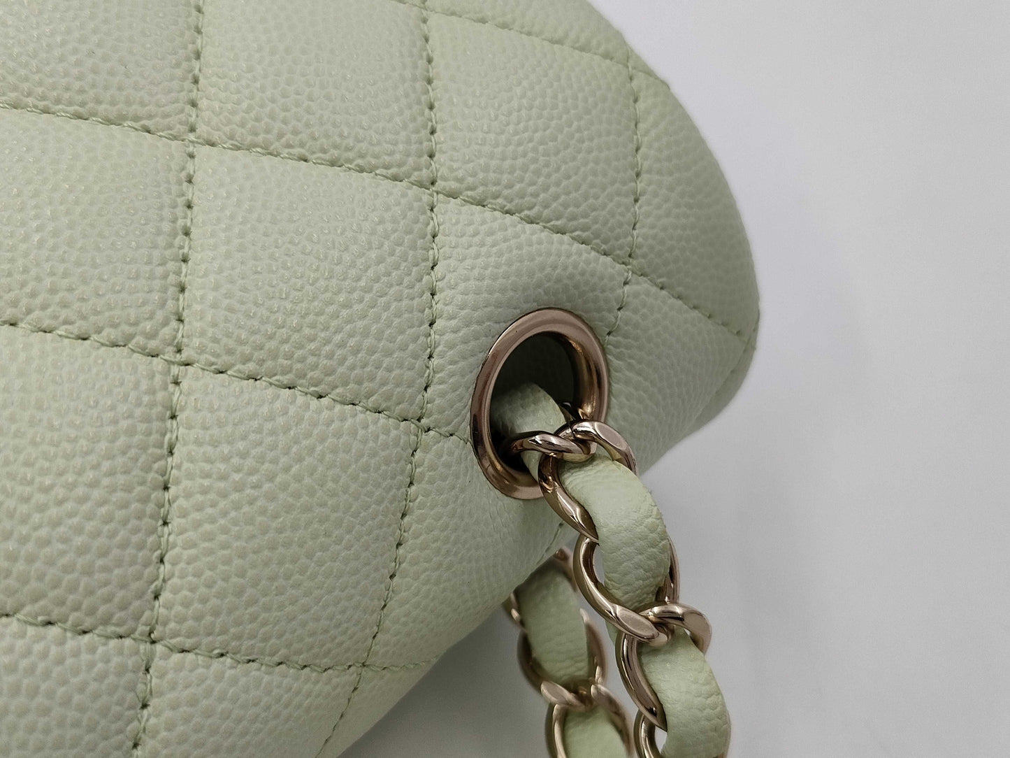 CHANEL CHANEL Matelasse 23 Double Flap Caviar Leather Chain Shoulder Bag Mint Green with Serial Plate