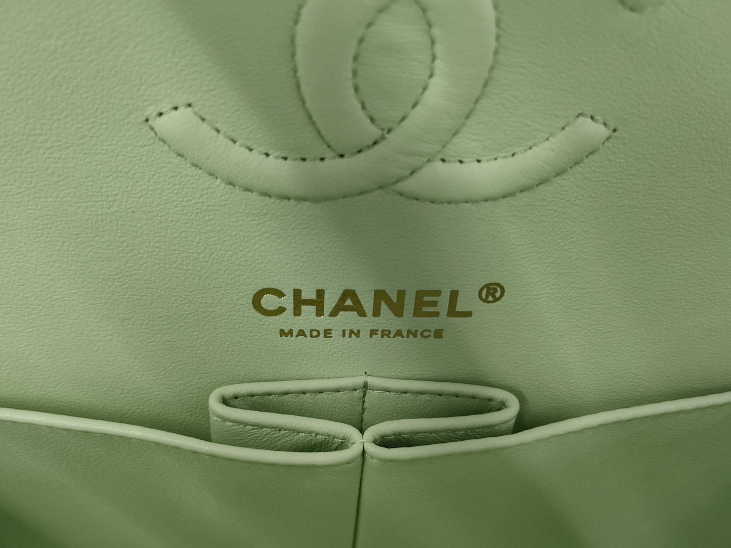 CHANEL CHANEL Matelasse 23 Double Flap Caviar Leather Chain Shoulder Bag Mint Green with Serial Plate