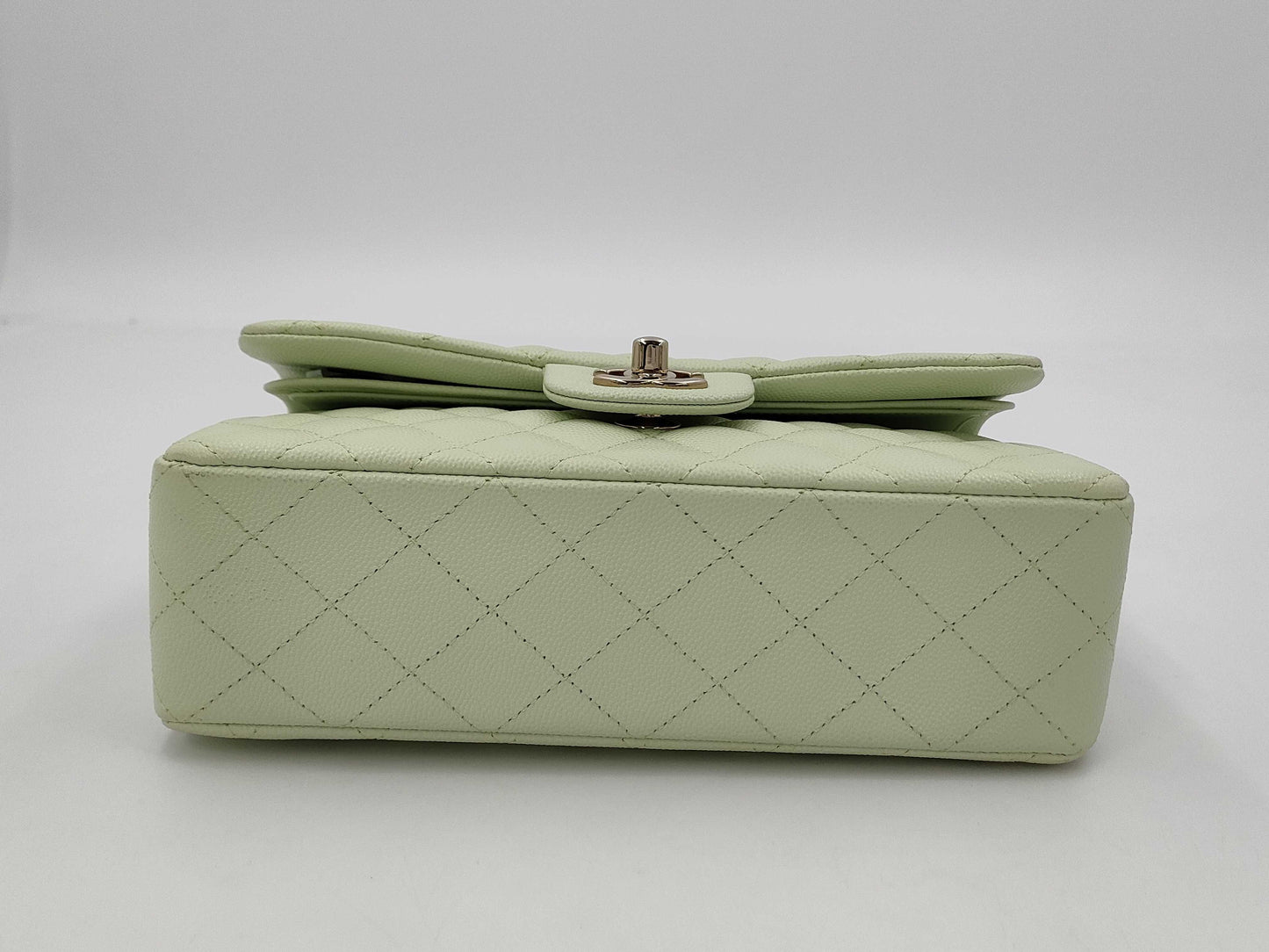 CHANEL CHANEL Matelasse 23 Double Flap Caviar Leather Chain Shoulder Bag Mint Green with Serial Plate