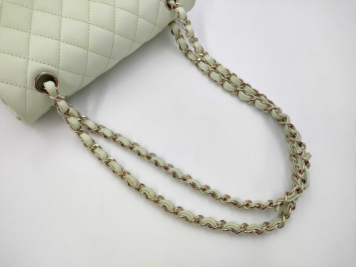 CHANEL CHANEL Matelasse 23 Double Flap Caviar Leather Chain Shoulder Bag Mint Green with Serial Plate