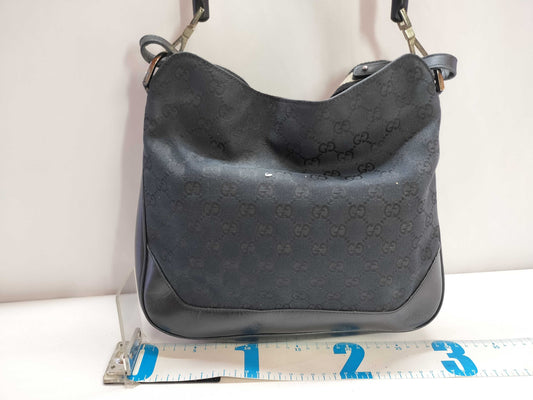 GUCCI Bamboo Shoulder Bag, Gucci 001.4095, GG Canvas, Leather, Sherry Line, Black, Shoulder Bag