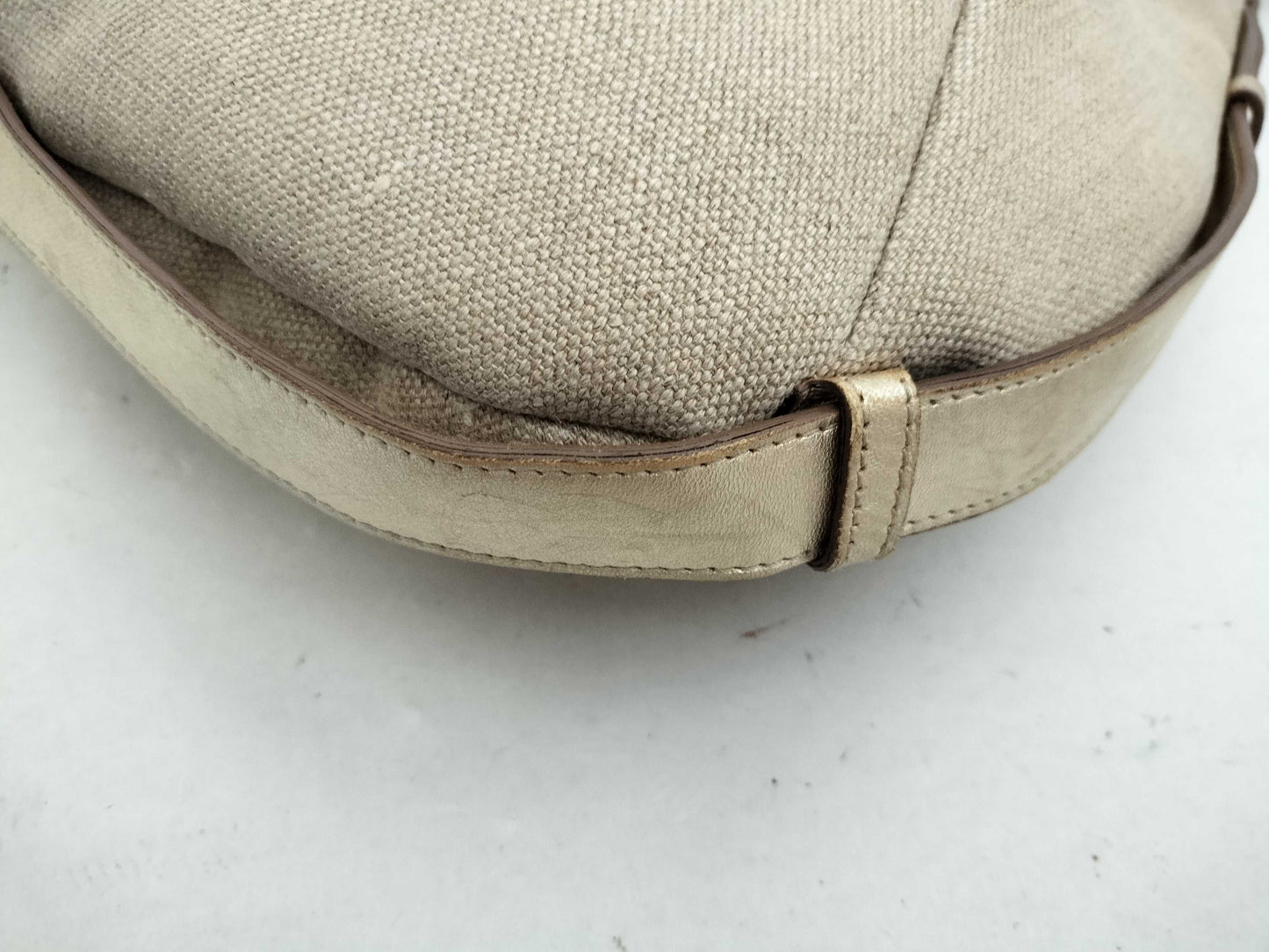 Yves Saint Laurent Mombasa Canvas and Horn Handbag 135202/002122 Beige Shoulder Bag