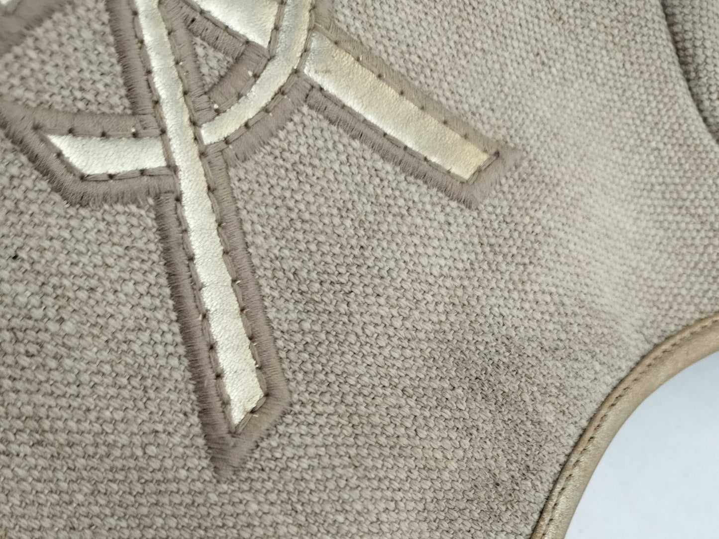 Yves Saint Laurent Mombasa Canvas and Horn Handbag 135202/002122 Beige Shoulder Bag